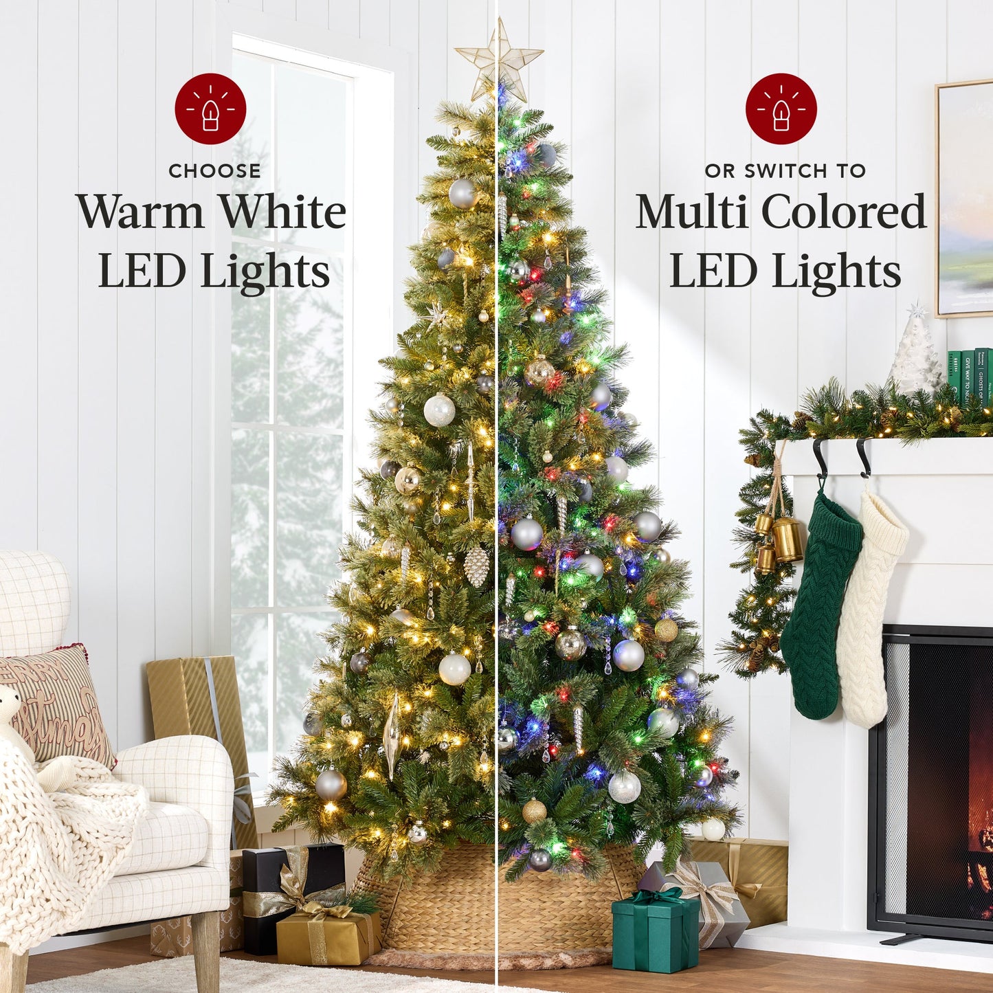 Pre-Lit Artificial Scotch Pine Christmas Tree w/ Metal Stand