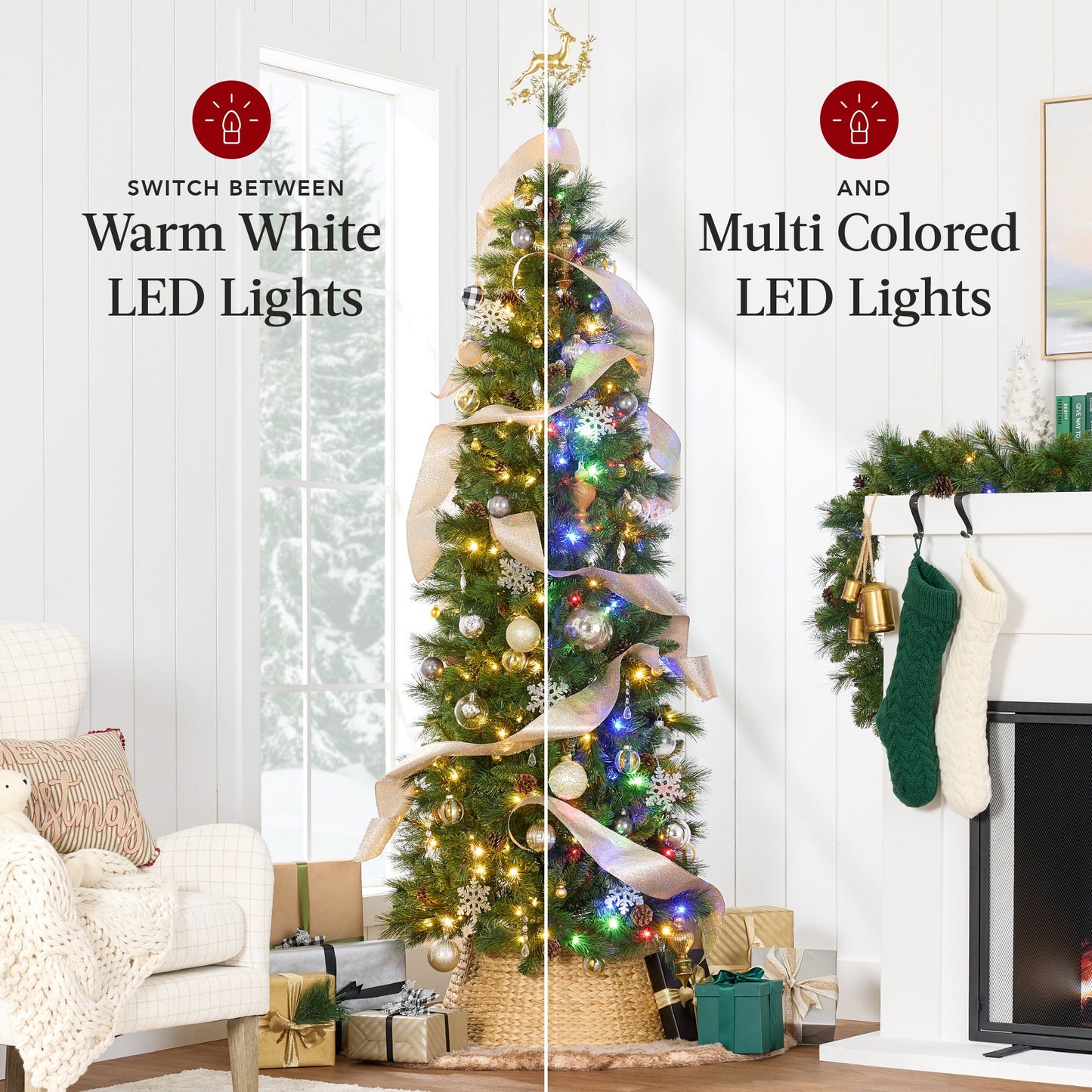 Pre-Lit Artificial Scotch Pine Pencil Christmas Tree w/ Metal Stand