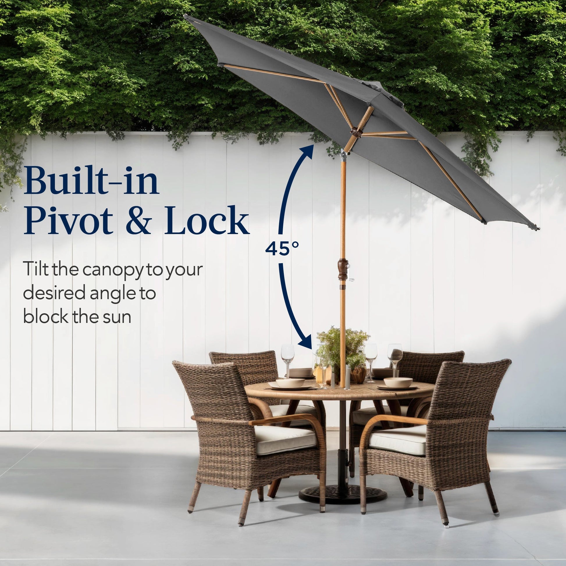 Outdoor Woodgrain Pattern Patio Umbrella Decoration w/ Tilt, Crank - 10ft