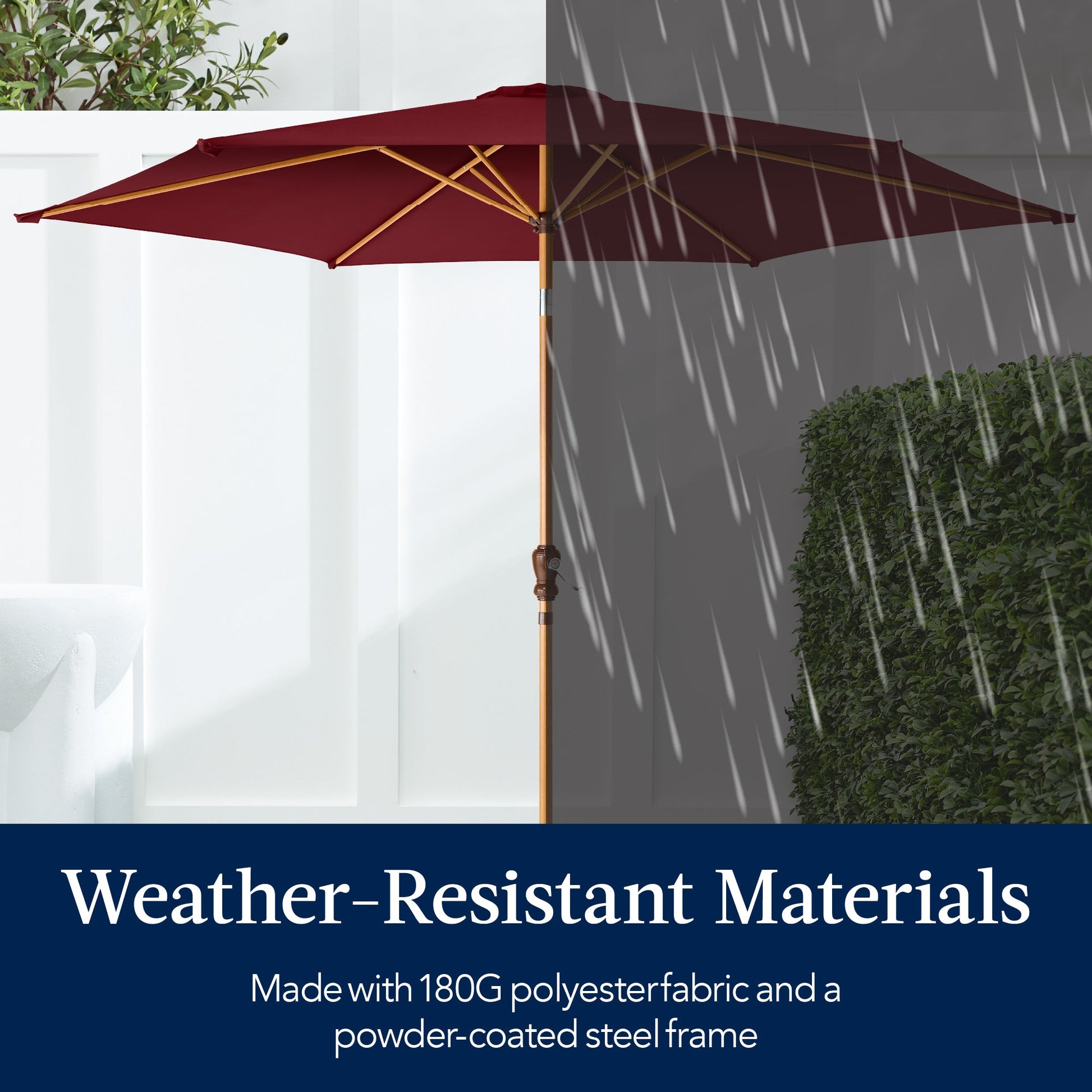 Outdoor Woodgrain Pattern Patio Umbrella Decoration w/ Tilt, Crank - 10ft