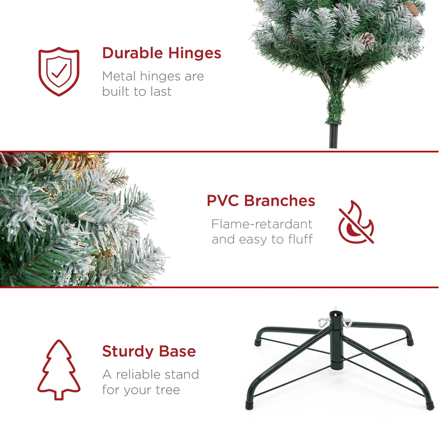 Pre-Decorated Christmas Tree w/ Pinecones, Flocked Branch Tips