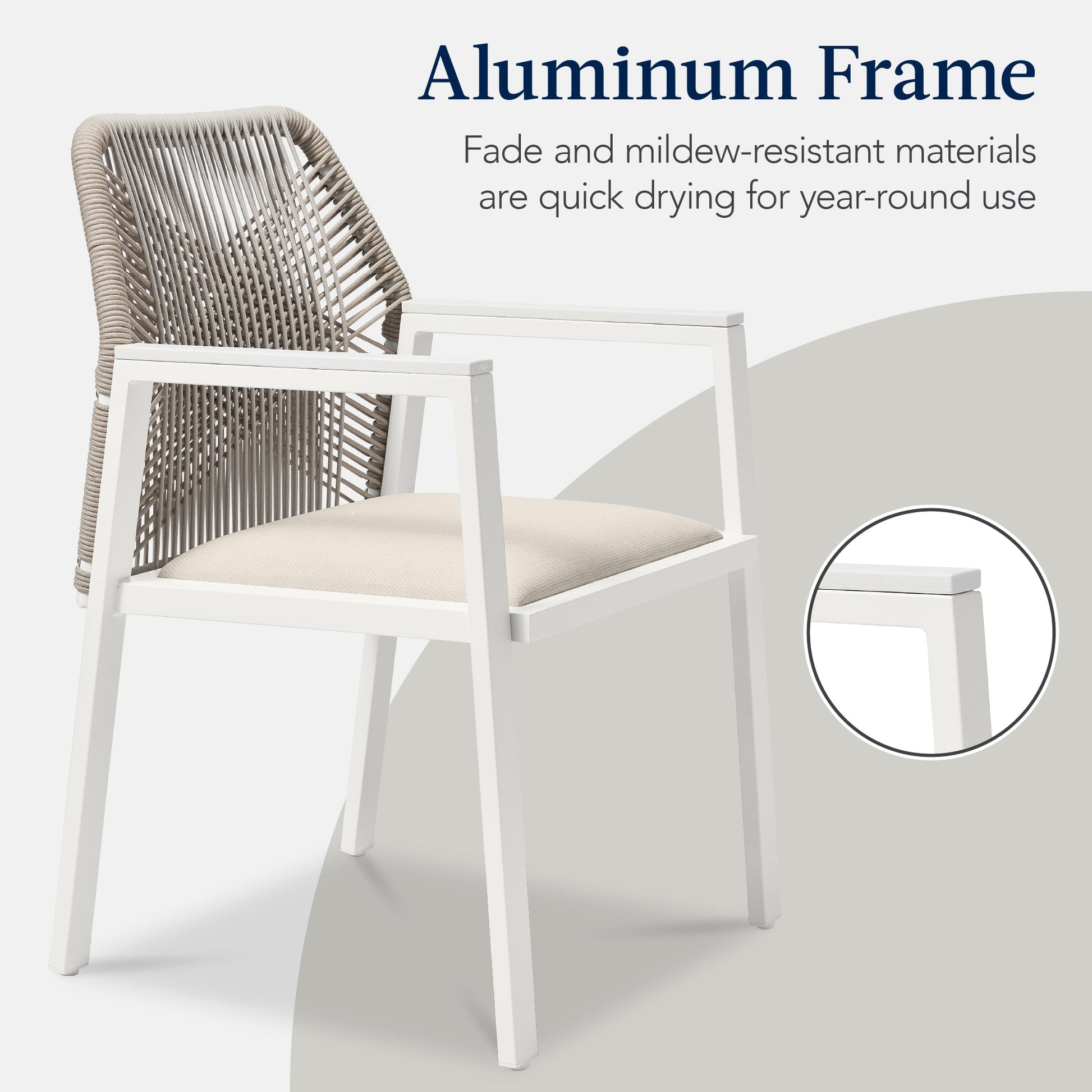 Set of 2 Indoor/Outdoor Aluminum Dining Chairs with Arms All-Weather Rope