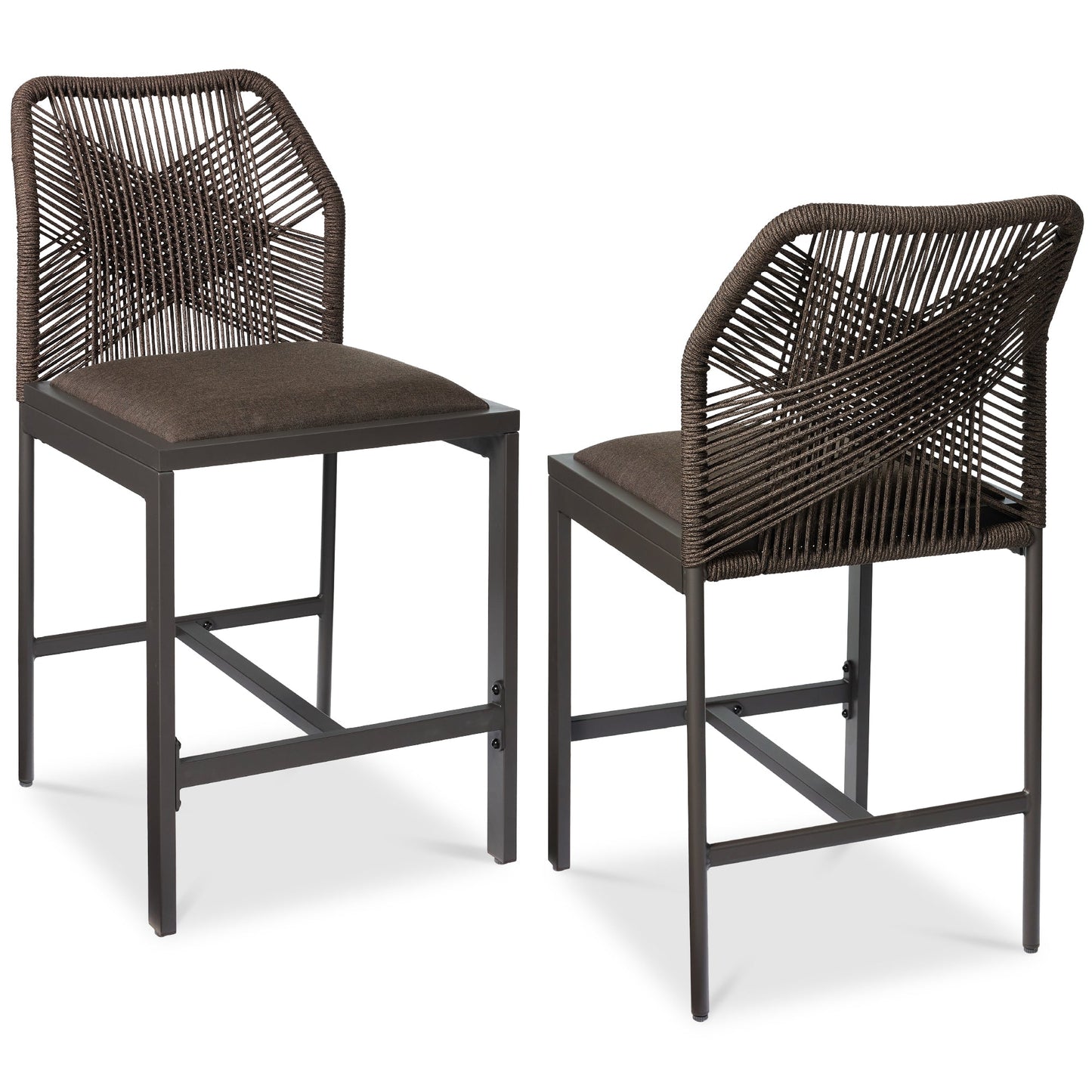 Set of 2 Indoor Outdoor Counter Height Bar Stools w/ All-Weather Rope