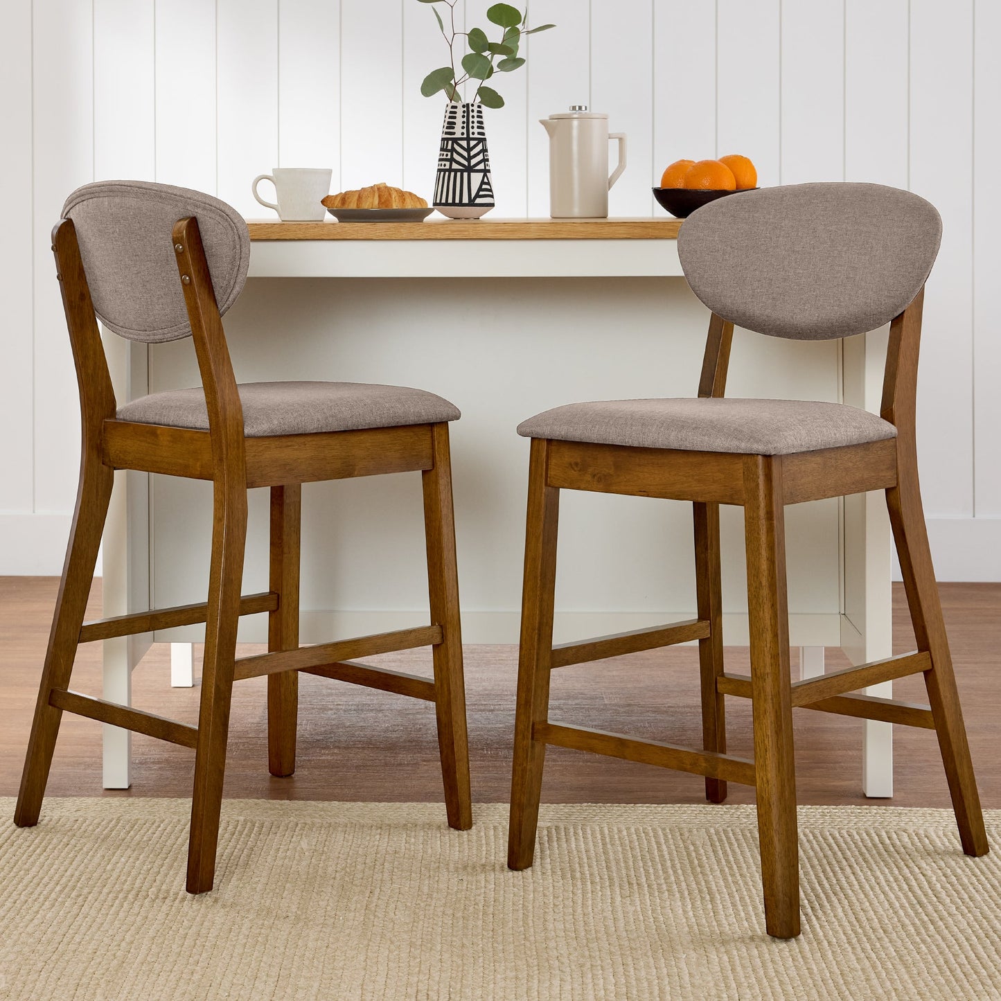 Set of 2 Modern Counter-Height Bar Stool Set W/ Upholstered Seat Cushion