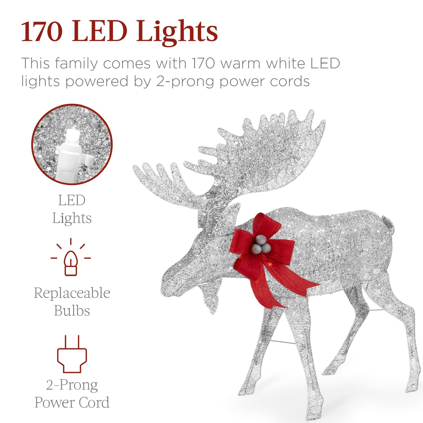 2-Piece Moose Family Lighted Outdoor Christmas Decoration Set w/ LED Lights