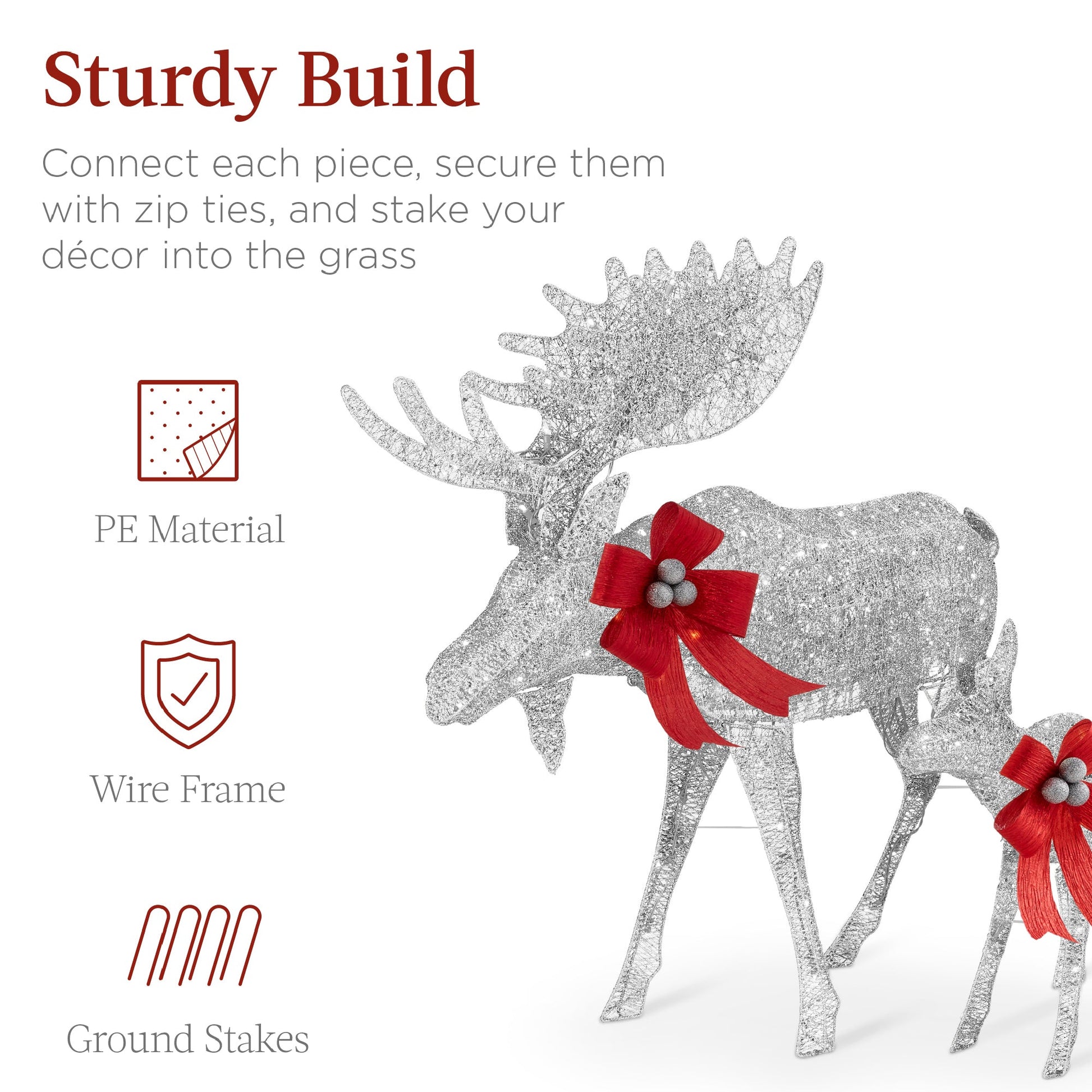 2-Piece Moose Family Lighted Outdoor Christmas Decoration Set w/ LED Lights