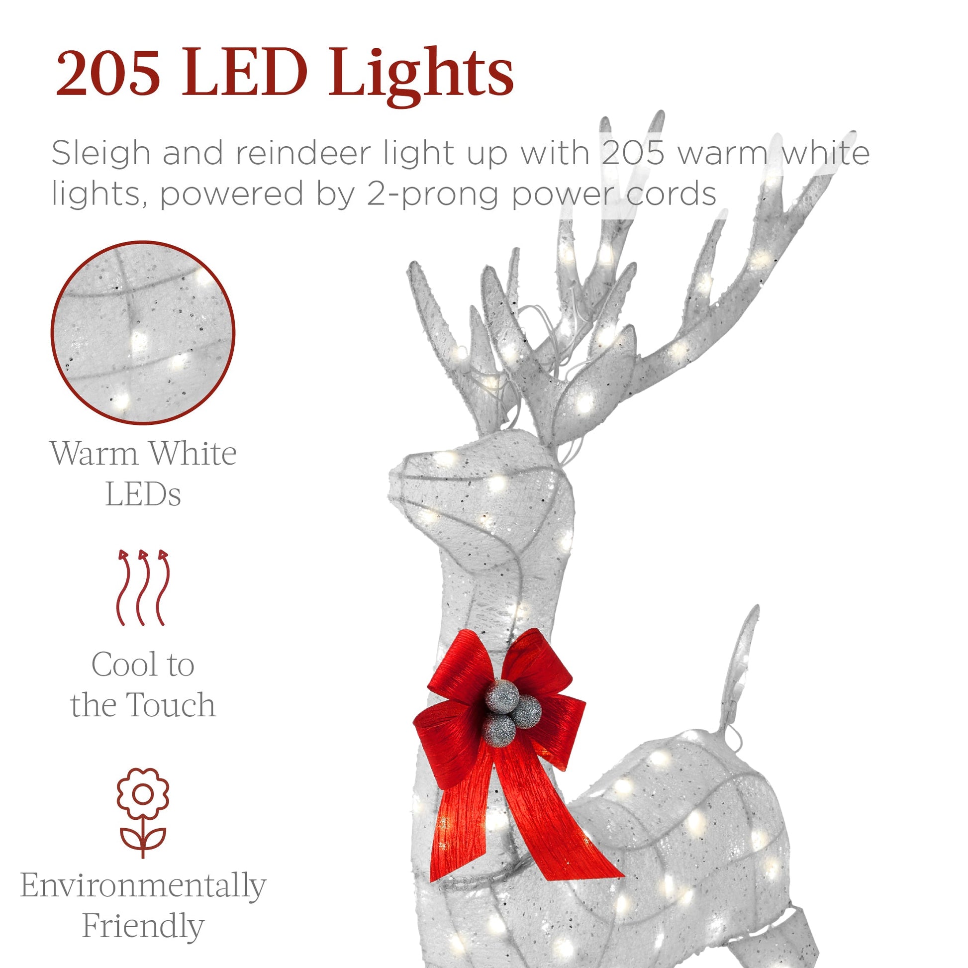 Lighted Christmas Reindeer & Sleigh Outdoor Decor Set w/ LED Lights
