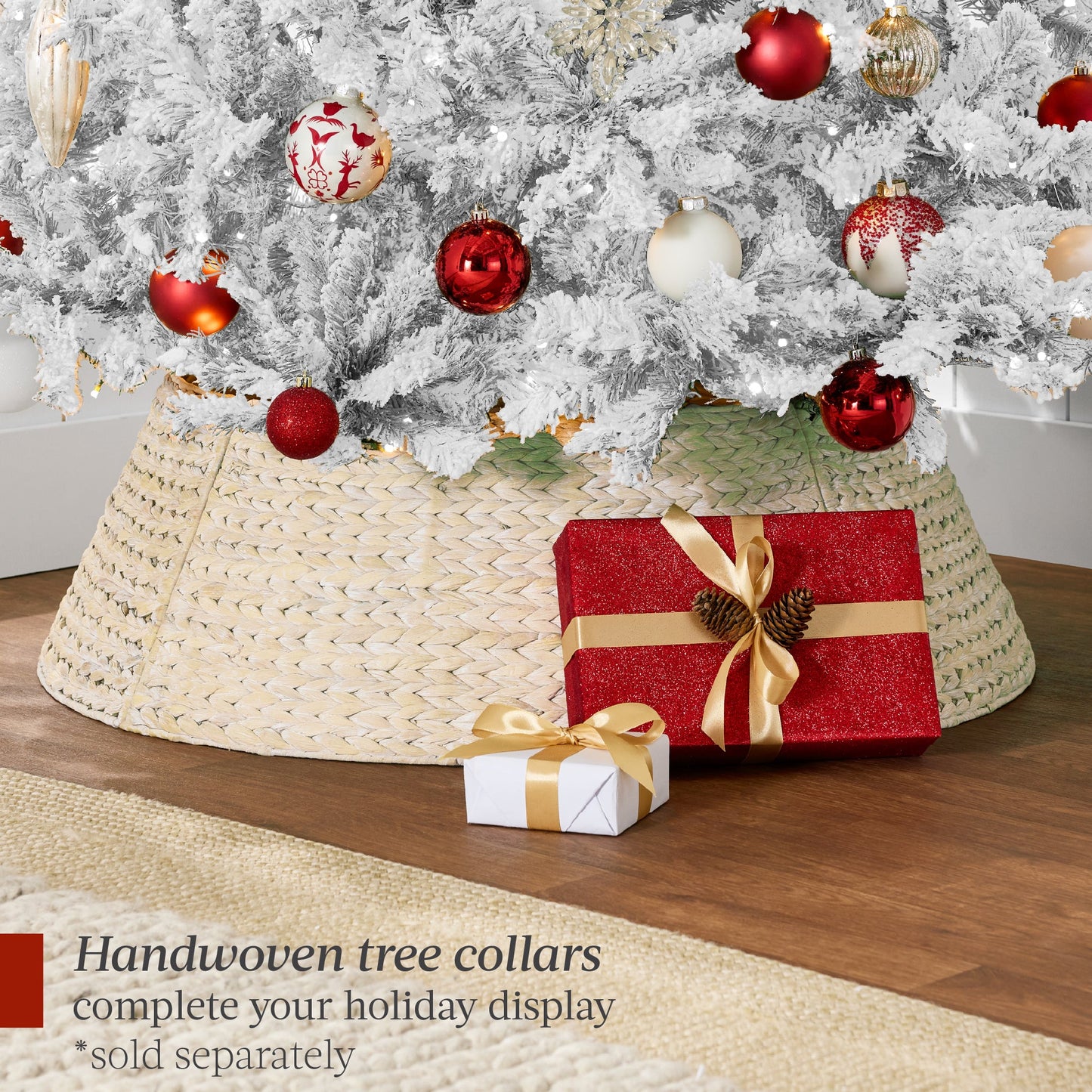 Pre-Lit White Snow Flocked Artificial Pine Christmas Tree w/ 2-in-1 Lights