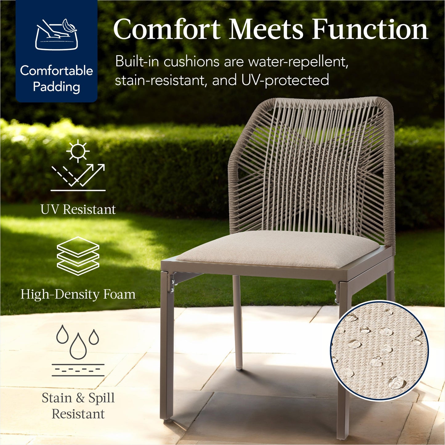 Set of 2 Indoor/Outdoor Aluminum Side Dining Chairs w/ All-Weather Rope