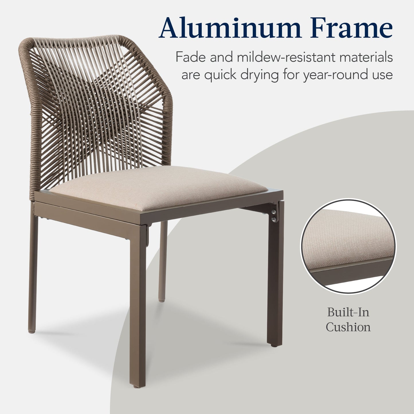 Set of 2 Indoor/Outdoor Aluminum Side Dining Chairs w/ All-Weather Rope