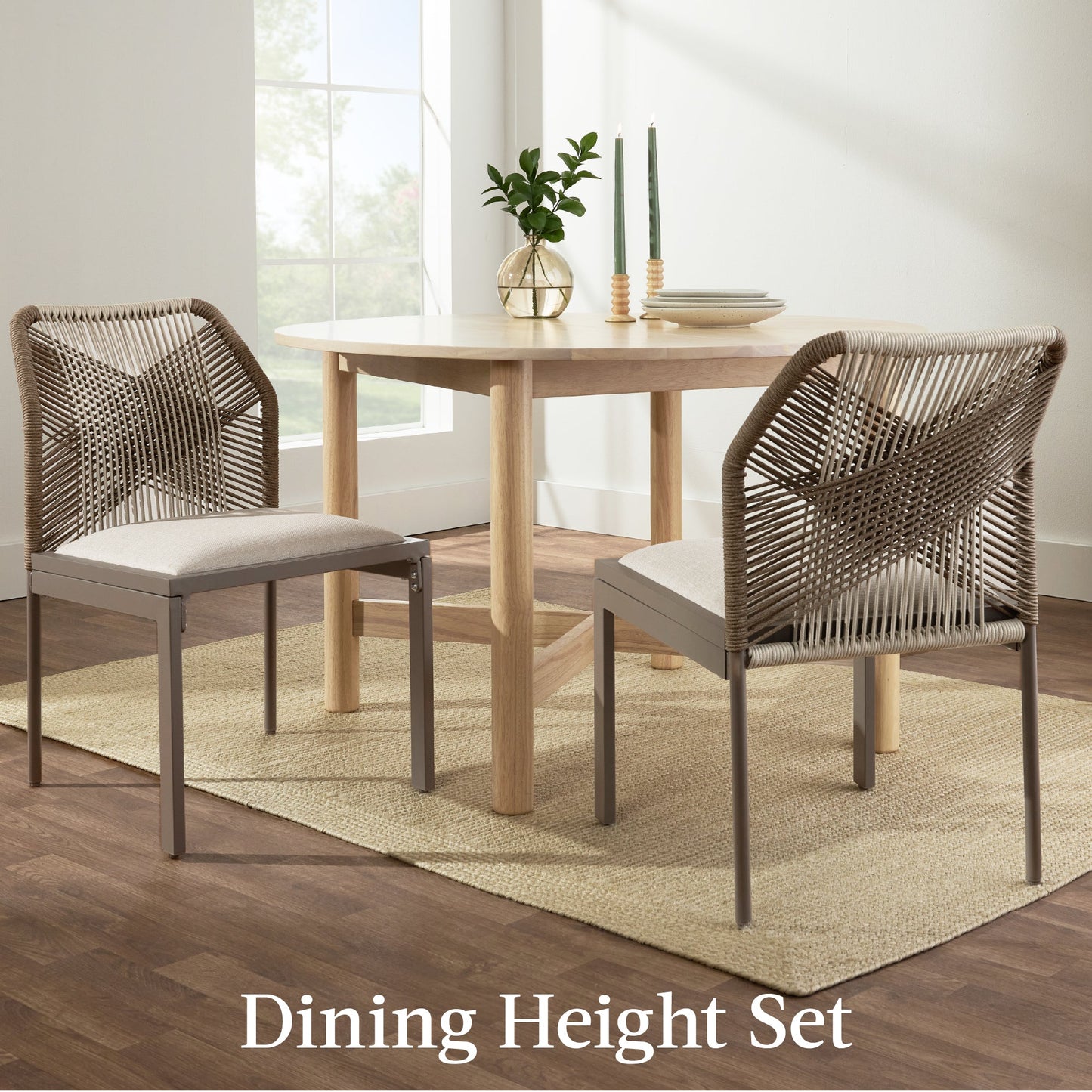 Set of 2 Indoor/Outdoor Aluminum Side Dining Chairs w/ All-Weather Rope