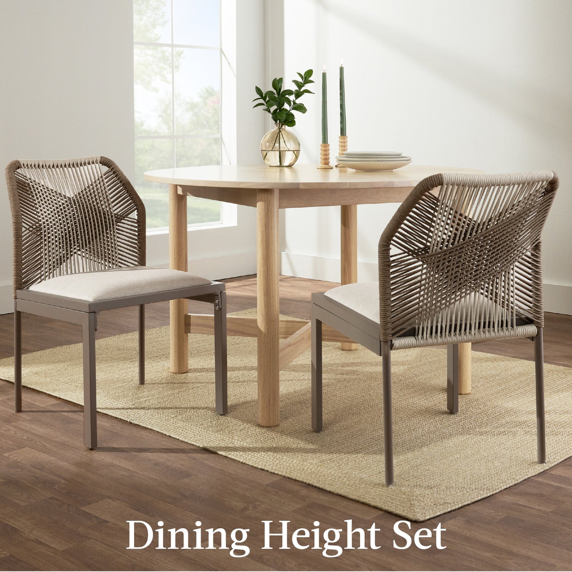 Set of 2 Indoor/Outdoor Aluminum Side Dining Chairs w/ All-Weather Rope
