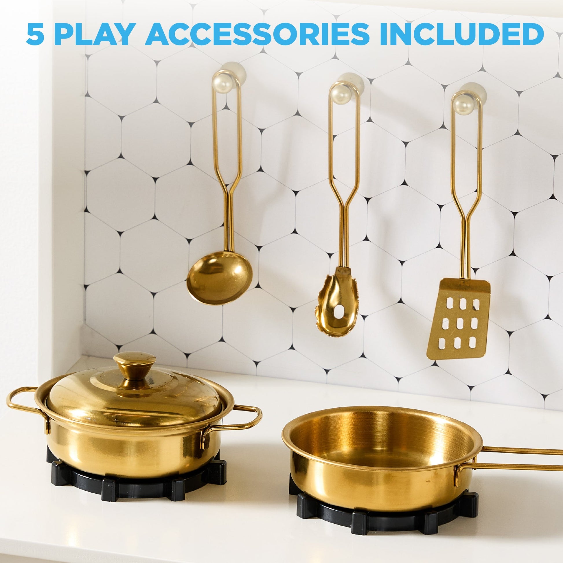 Pretend Play Cottage Kitchen Wooden Toy Set for Kids w/ 5 Accessories