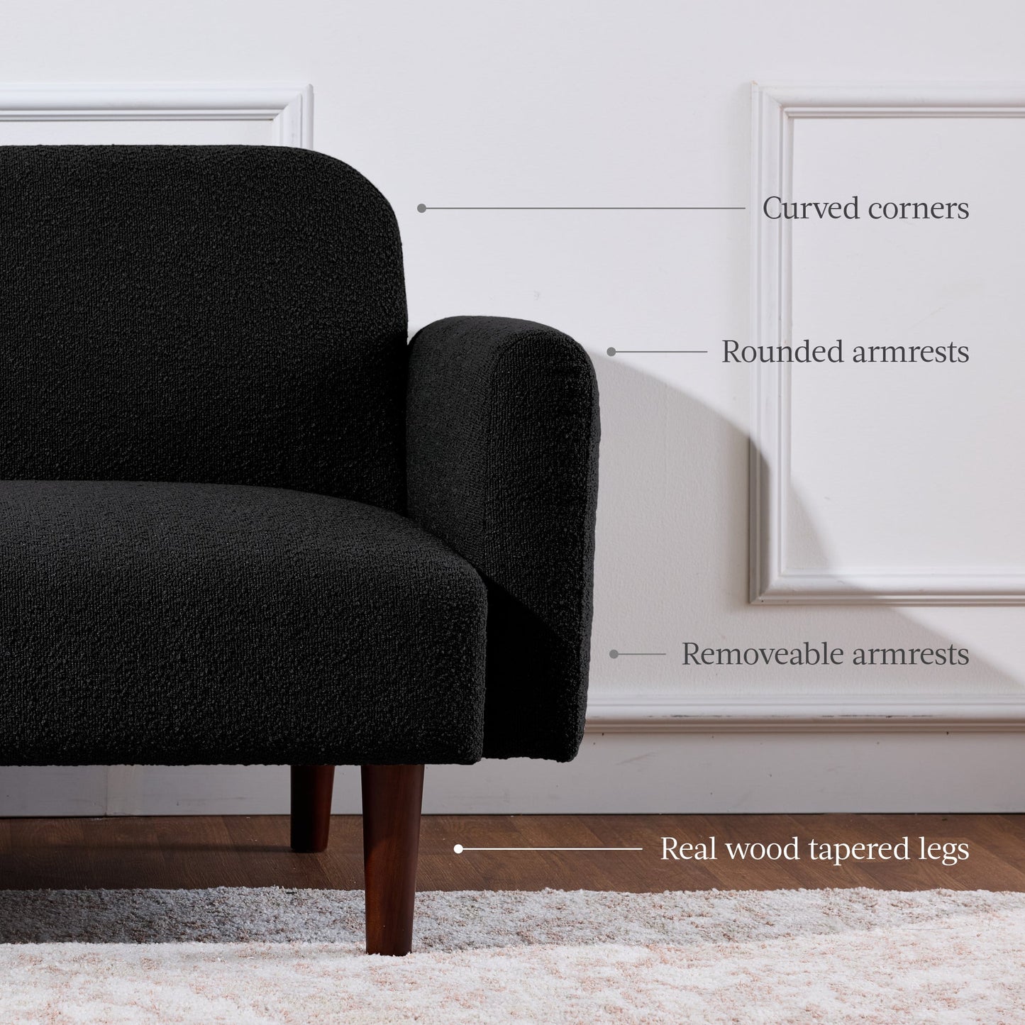 Curved Convertible Futon, Boucle Fabric Split-Back Sleeper Bed