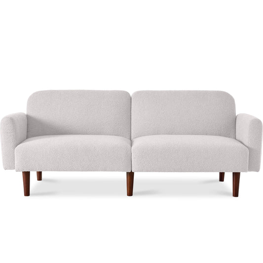 Curved Convertible Futon, Boucle Fabric Split-Back Sleeper Bed