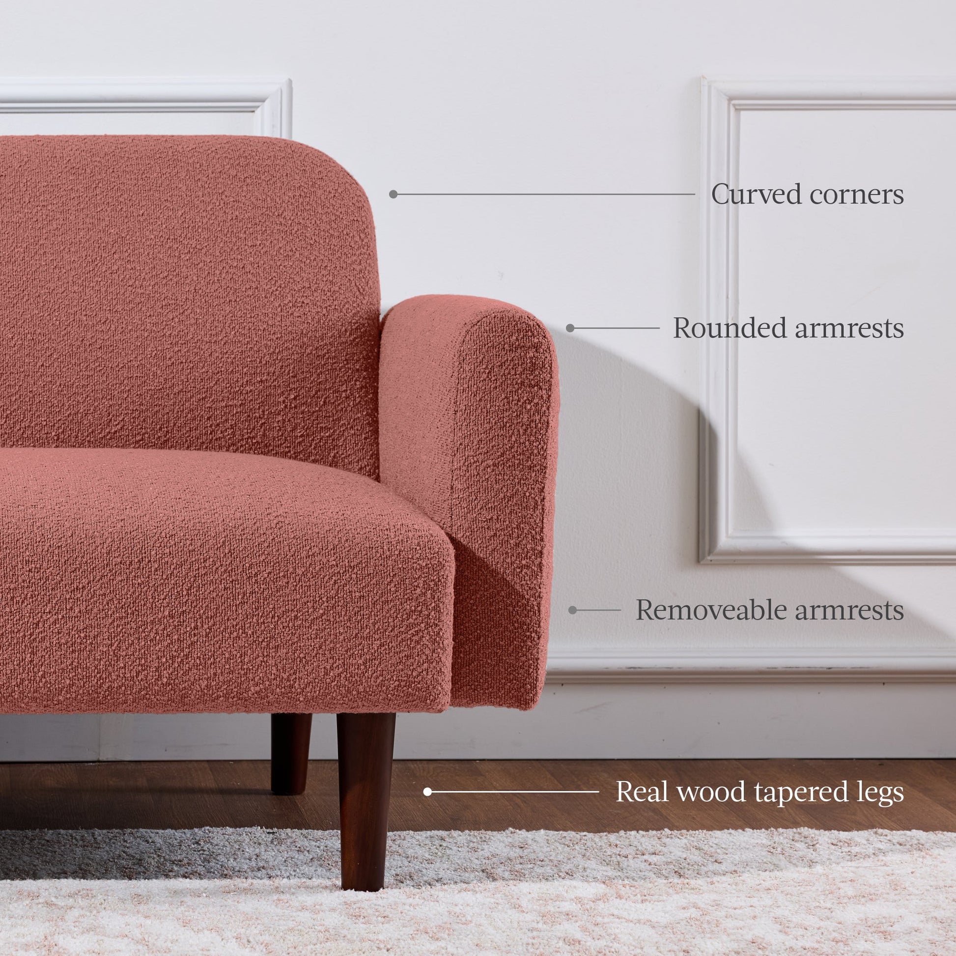 Curved Convertible Futon, Boucle Fabric Split-Back Sleeper Bed