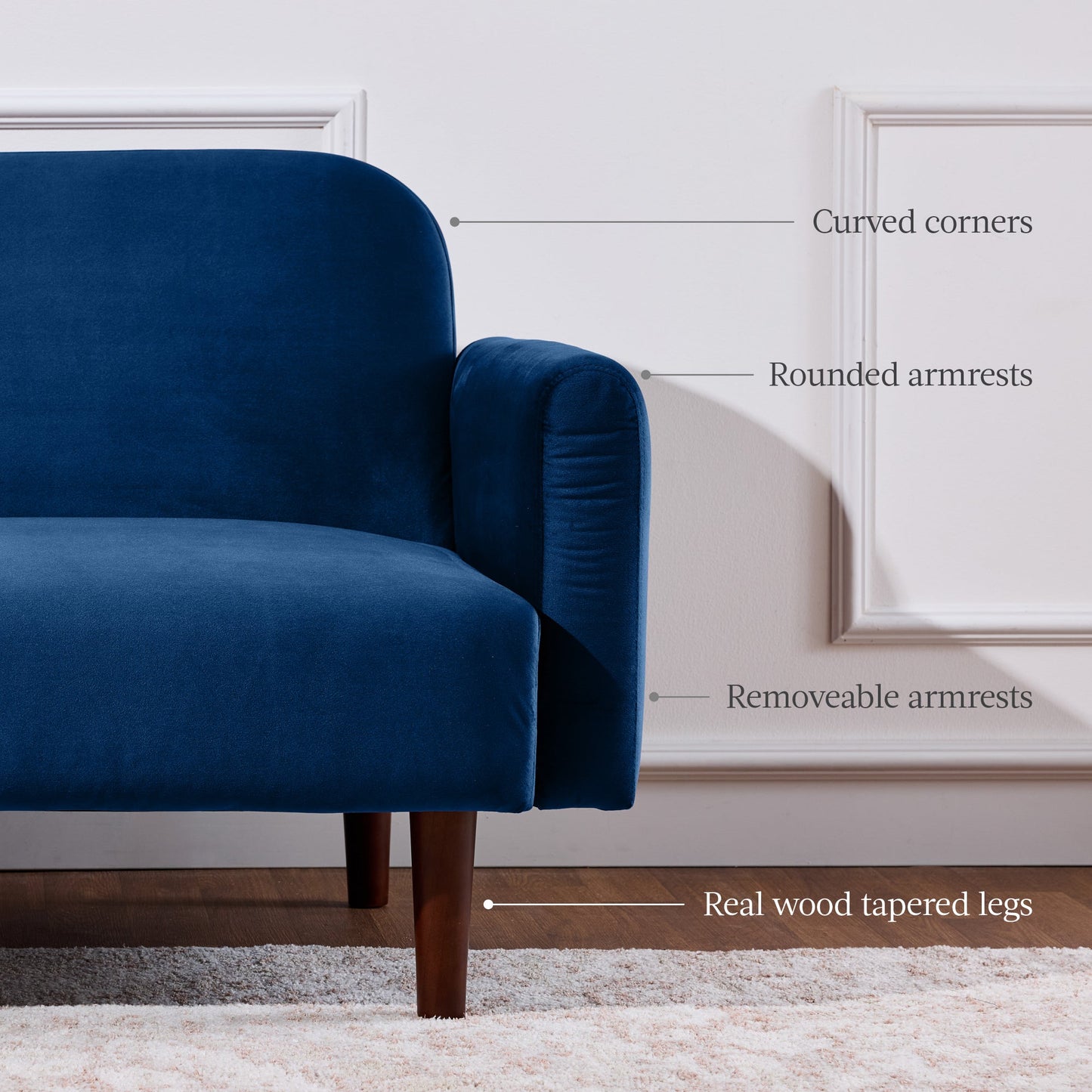 Curved Convertible Futon, Velvet Fabric Split-Back Sleeper Bed