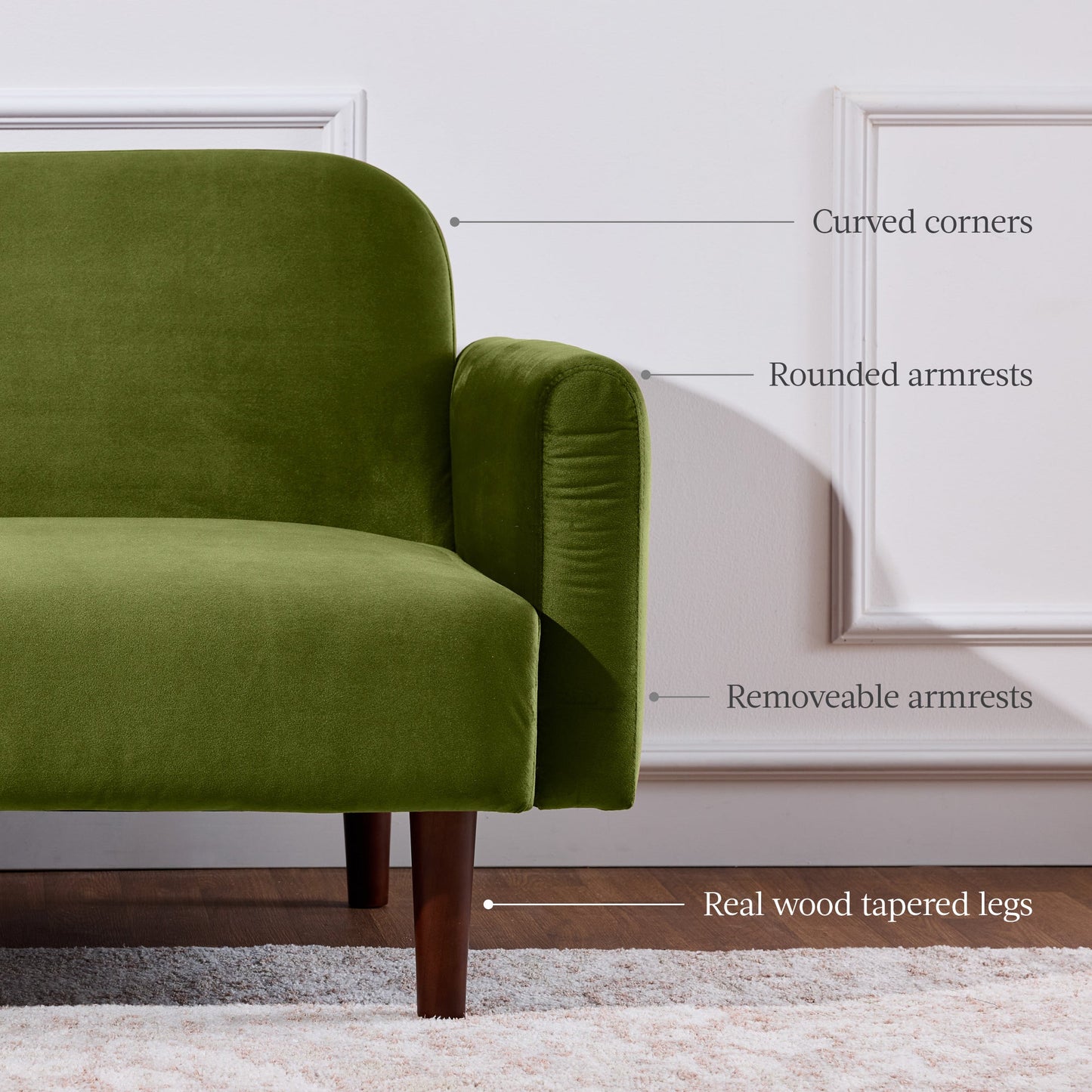 Curved Convertible Futon, Velvet Fabric Split-Back Sleeper Bed