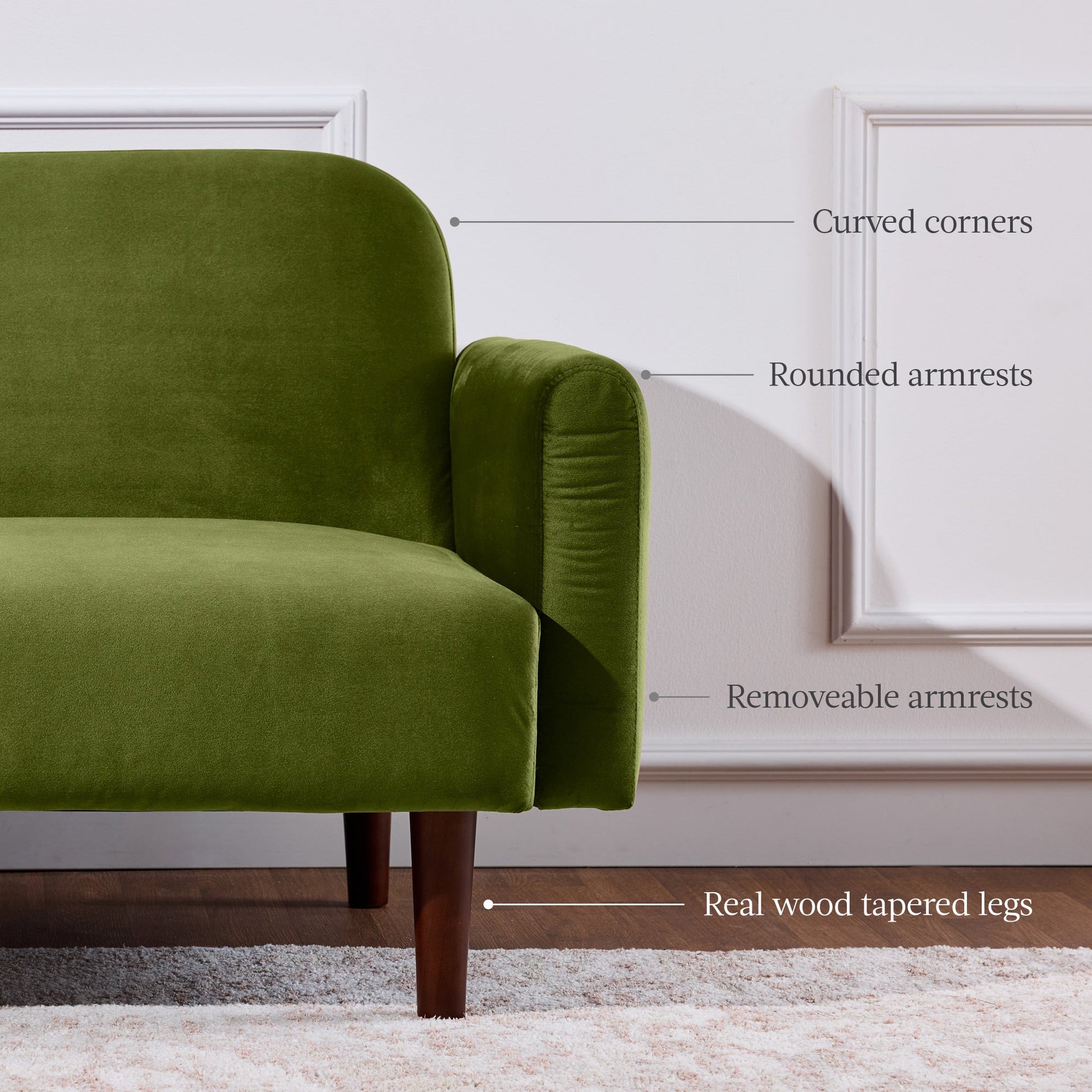 Curved Convertible Futon, Velvet Fabric Split-Back Sleeper Bed