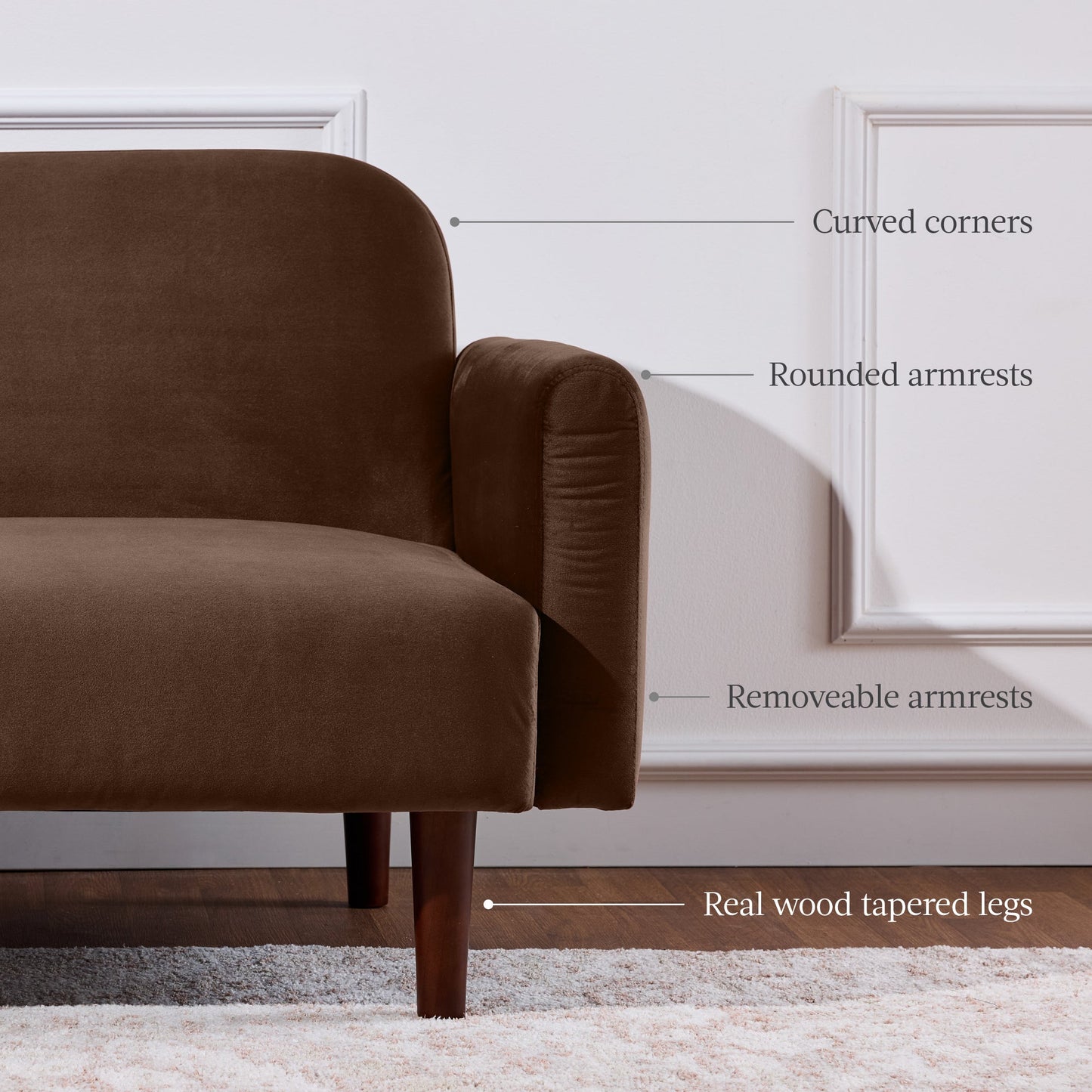 Curved Convertible Futon, Velvet Fabric Split-Back Sleeper Bed