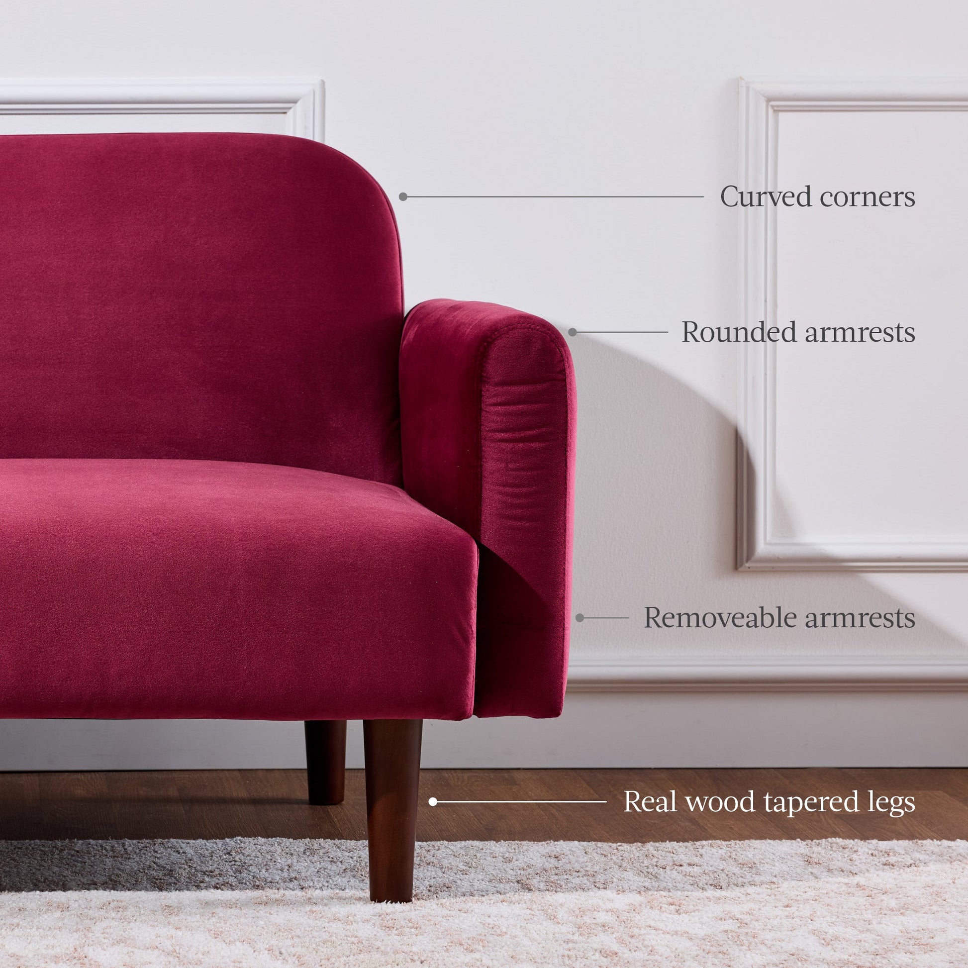 Curved Convertible Futon, Velvet Fabric Split-Back Sleeper Bed