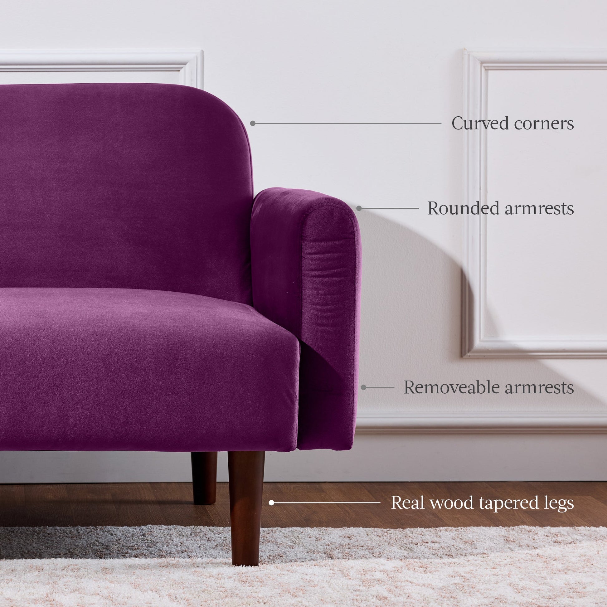 Curved Convertible Futon, Velvet Fabric Split-Back Sleeper Bed