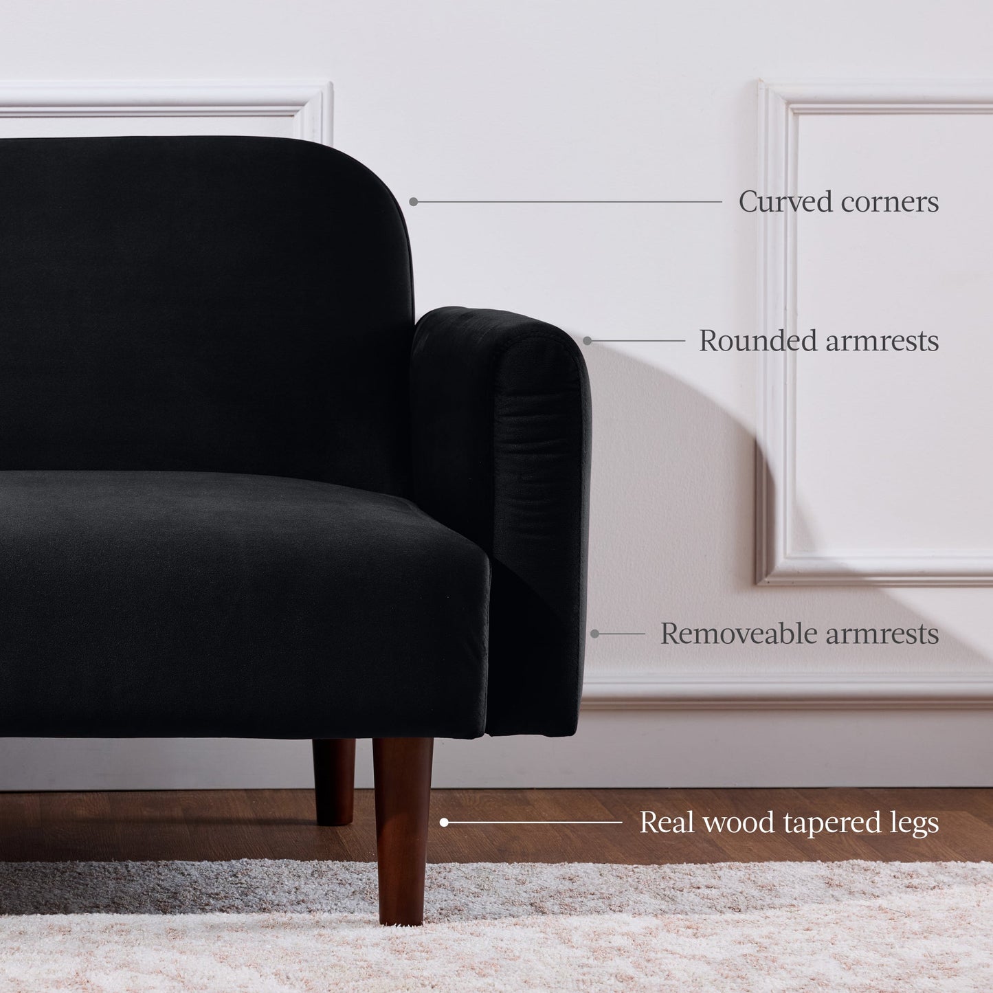 Curved Convertible Futon, Velvet Fabric Split-Back Sleeper Bed