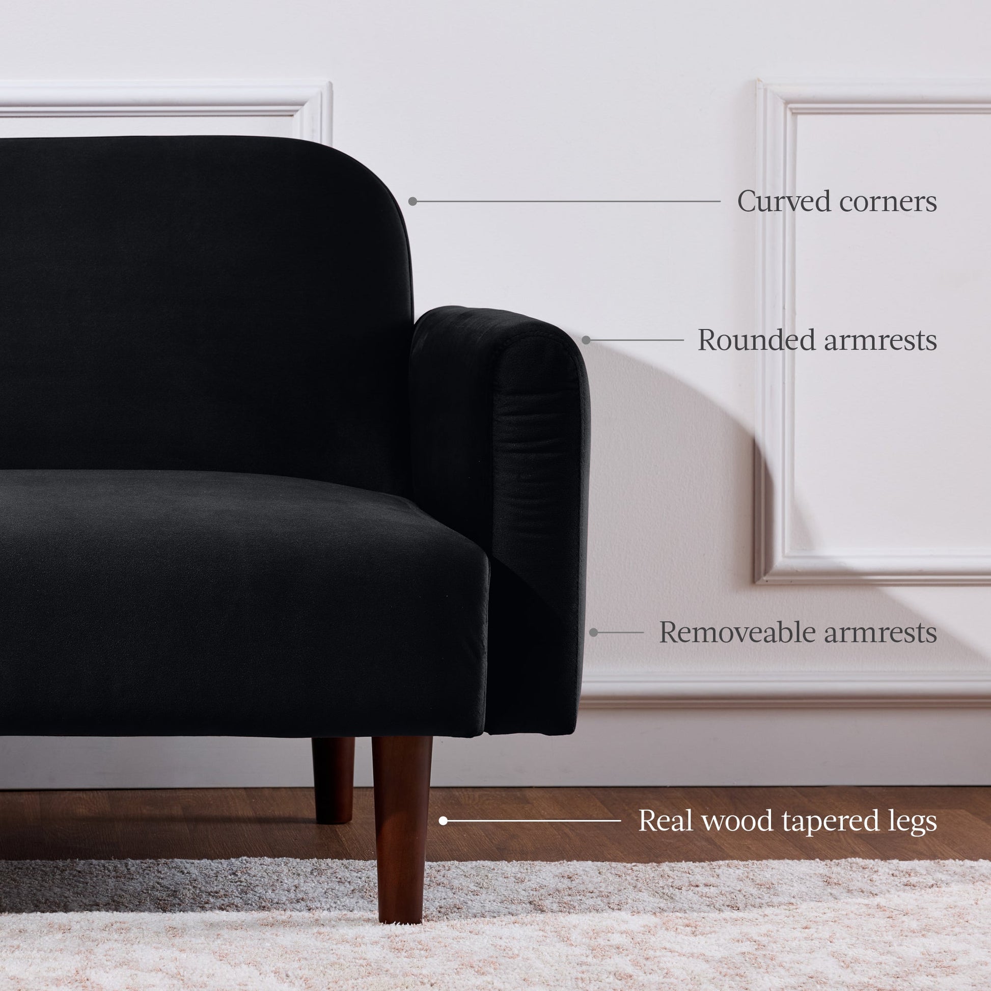 Curved Convertible Futon, Velvet Fabric Split-Back Sleeper Bed