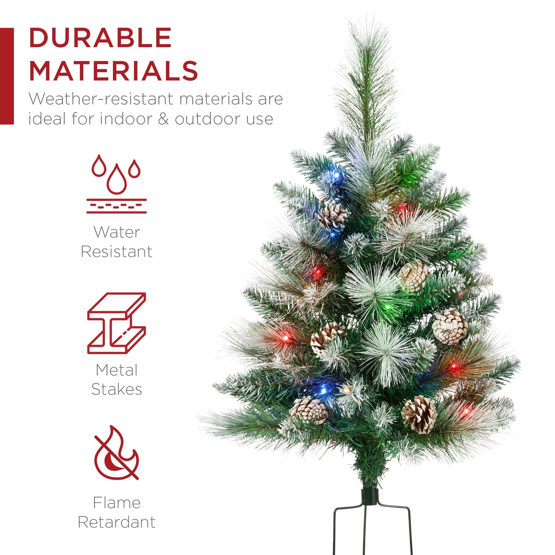 Set of 2 Pre-Lit Pathway Christmas Trees w/ Pine Cones, Timer - 24.5in