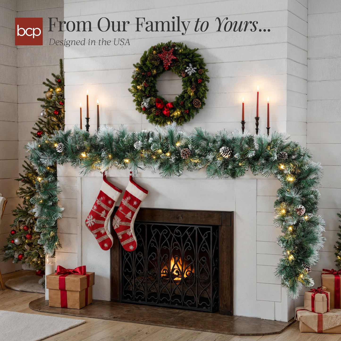 9Ft Pre-Lit Christmas Garland W/ 2-In-1 Led Lights