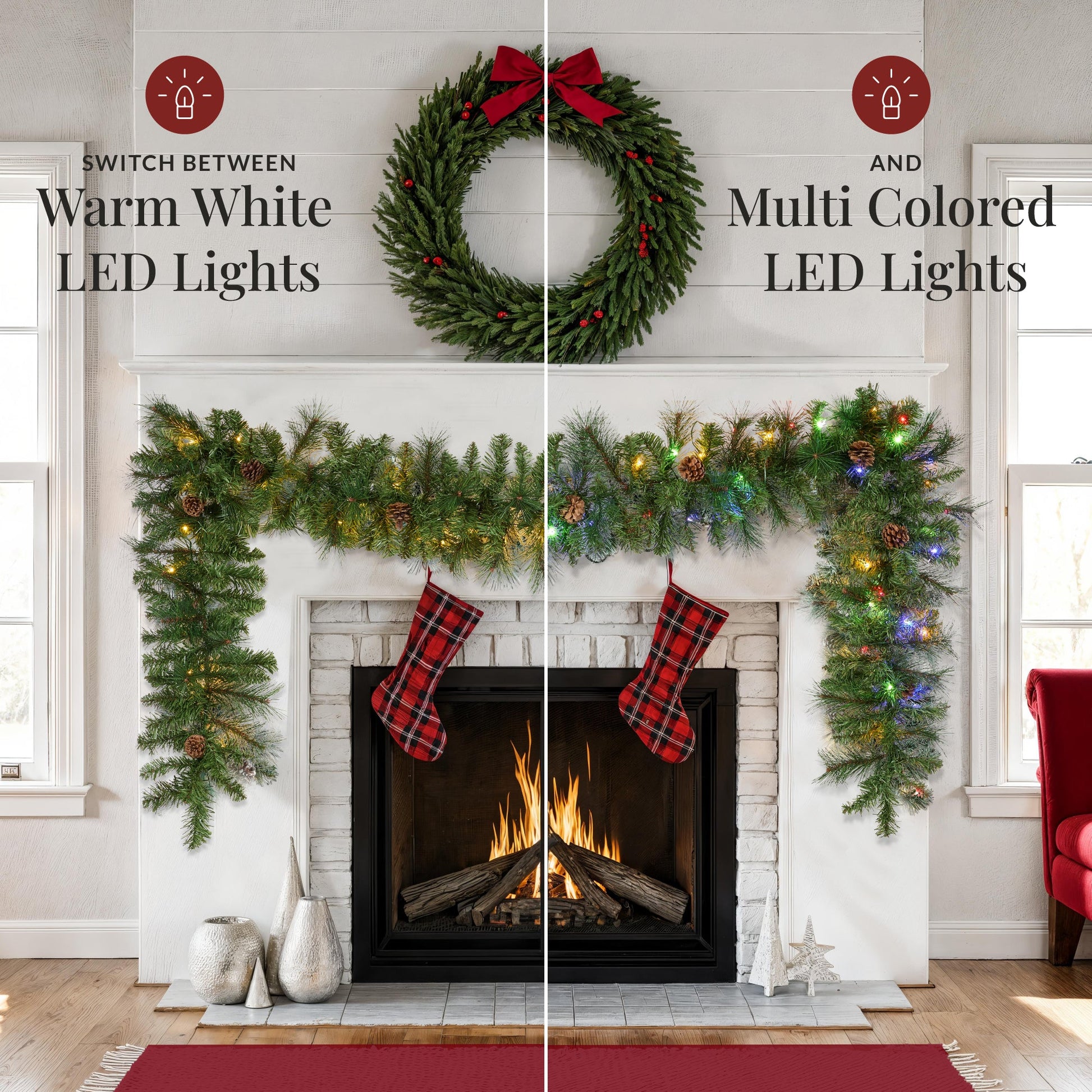 9Ft Pre-Lit Christmas Garland W/ 2-In-1 Led Lights