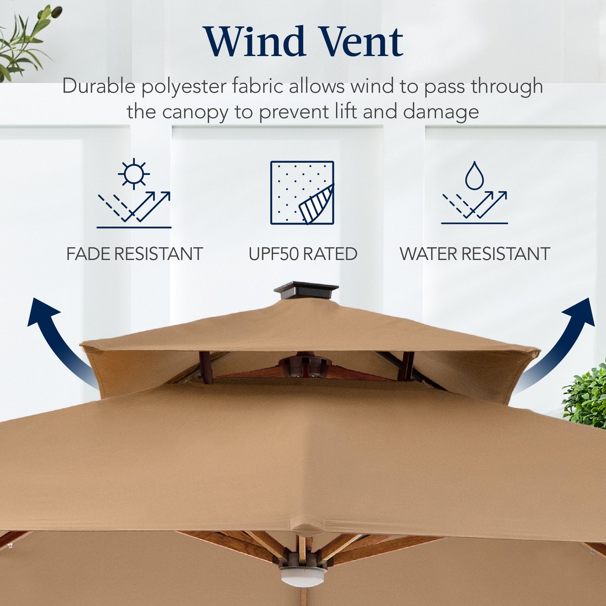 Woodgrain Pattern 2-Tier Outdoor Solar LED Cantilever Umbrella - 10x10ft