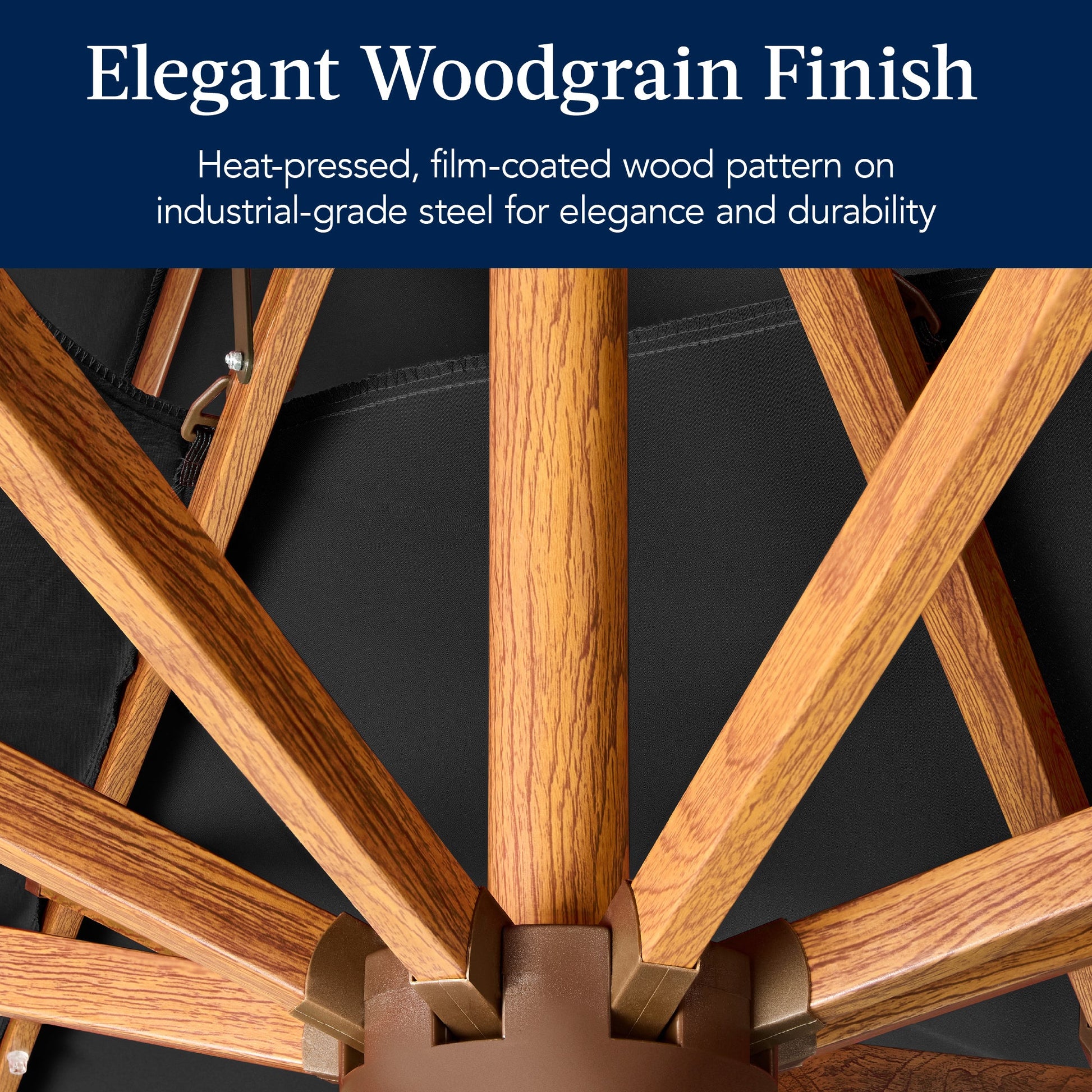 Woodgrain Pattern 2-Tier Outdoor Solar LED Cantilever Umbrella - 10x10ft