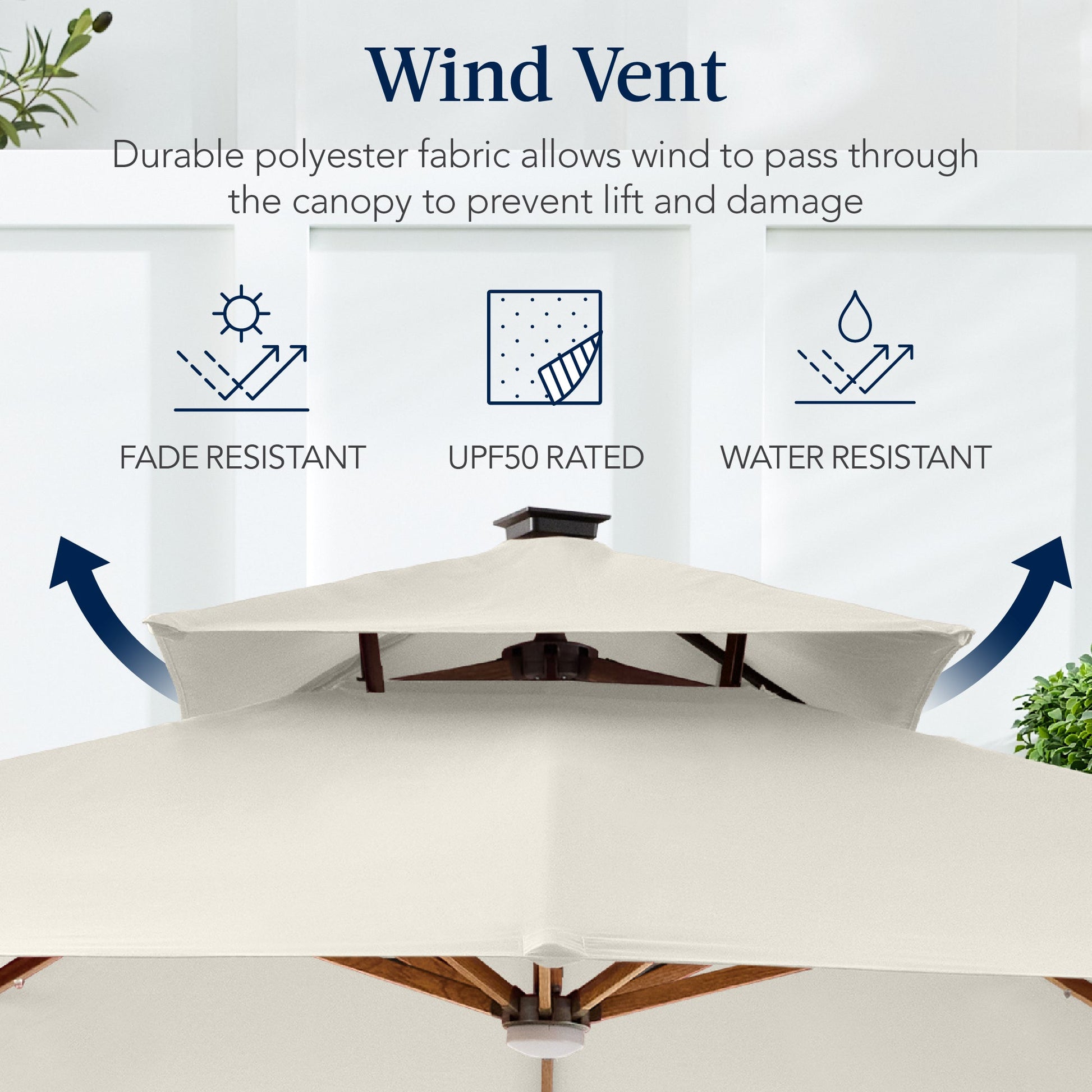 Woodgrain Pattern 2-Tier Outdoor Solar LED Cantilever Umbrella - 10x10ft