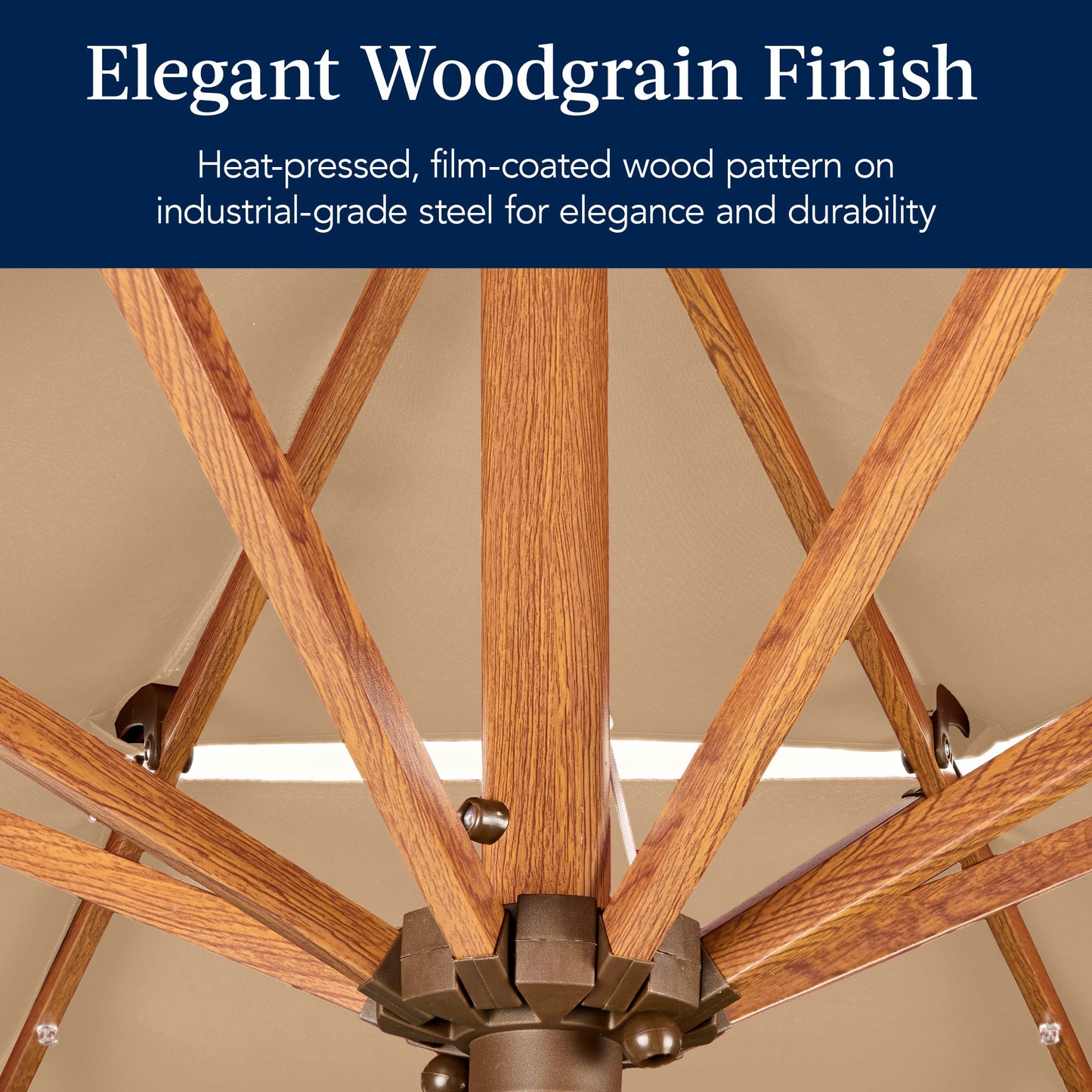 3-Tier Woodgrain Pattern Solar Patio Umbrella, Tilt Adjustment - 10ft