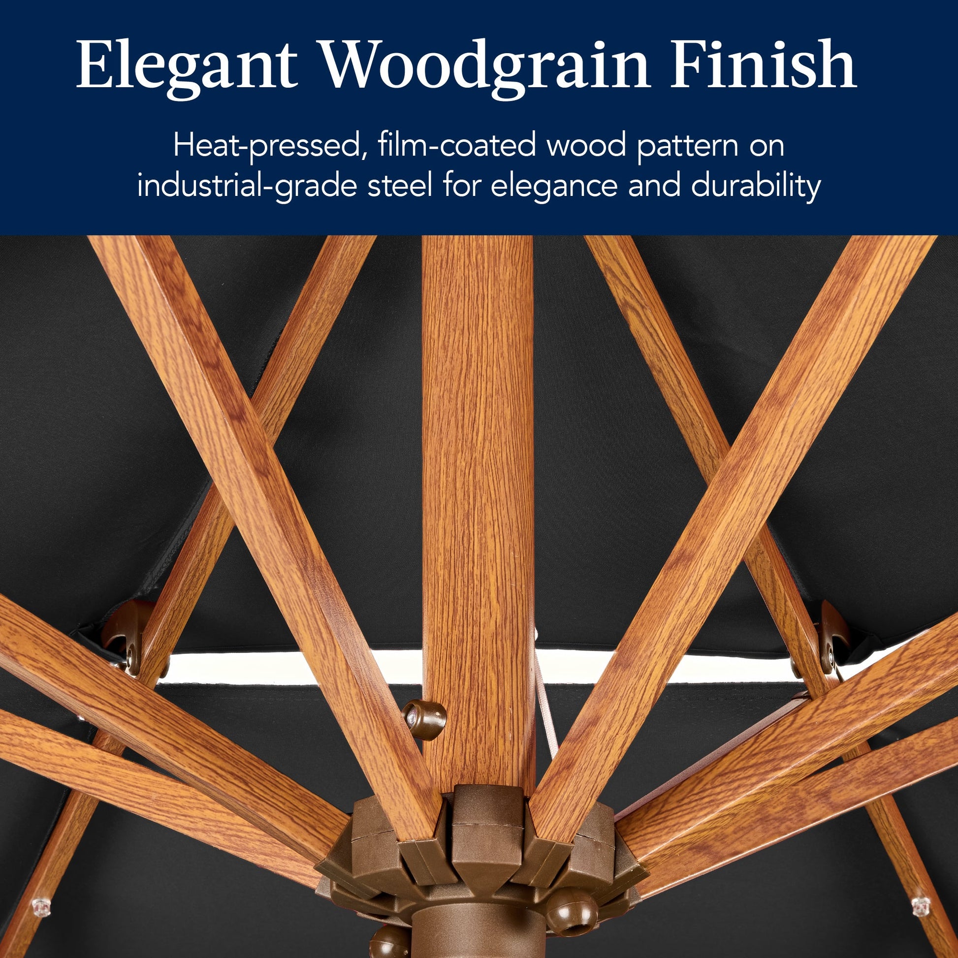 3-Tier Woodgrain Pattern Solar Patio Umbrella, Tilt Adjustment - 10ft