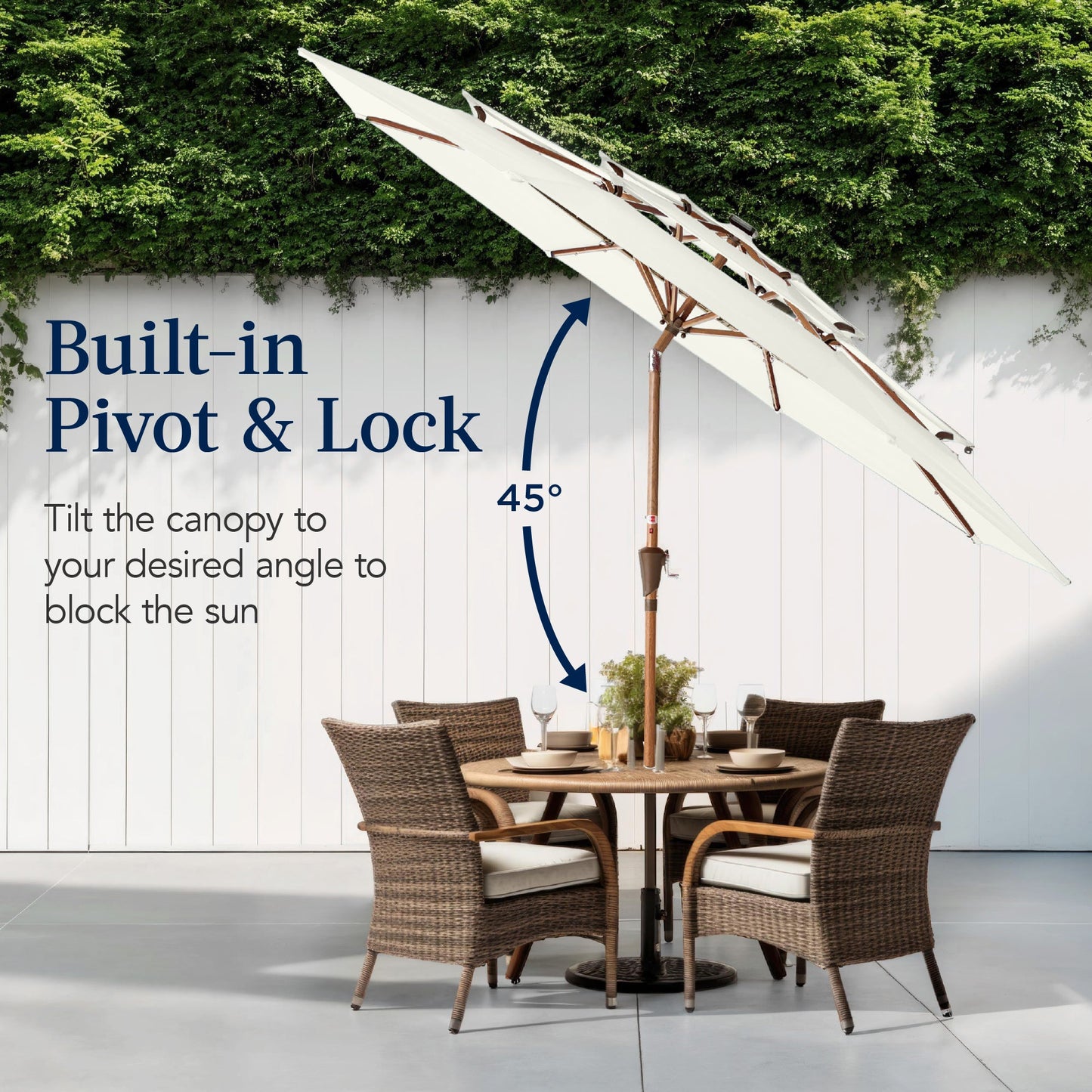 3-Tier Woodgrain Pattern Solar Patio Umbrella, Tilt Adjustment - 10ft
