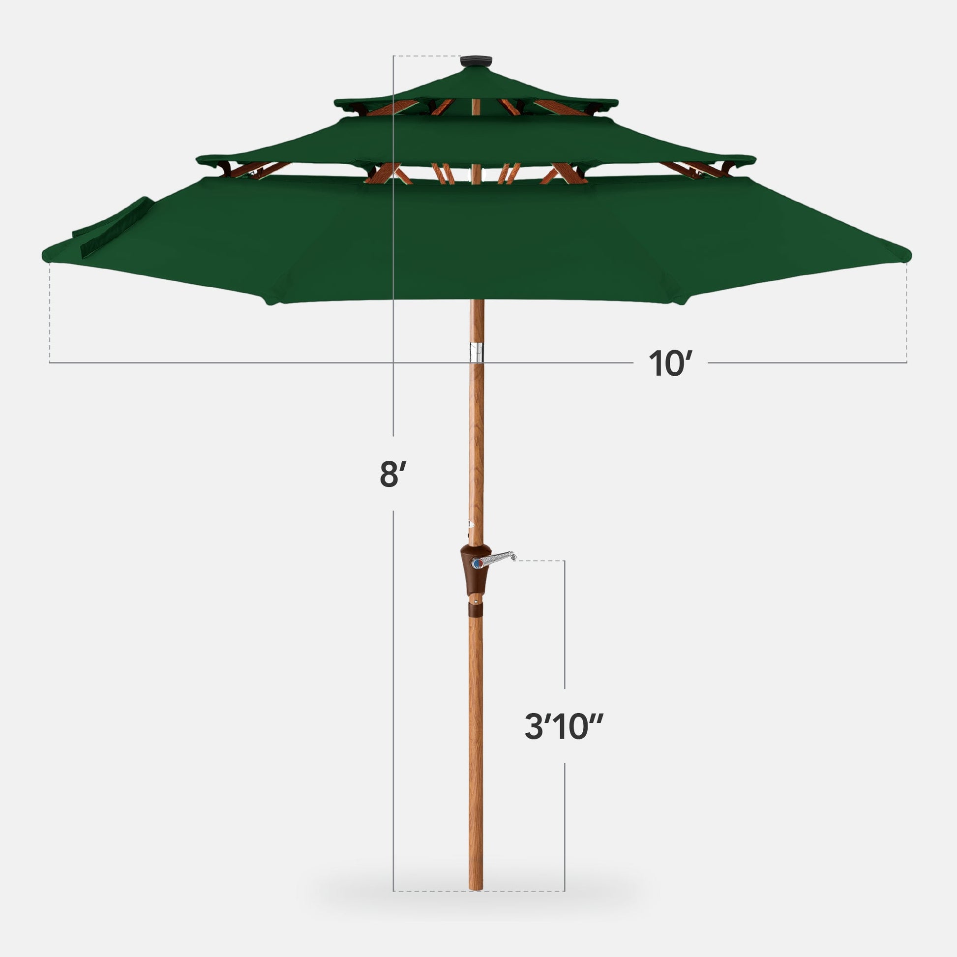 3-Tier Woodgrain Pattern Solar Patio Umbrella, Tilt Adjustment - 10ft