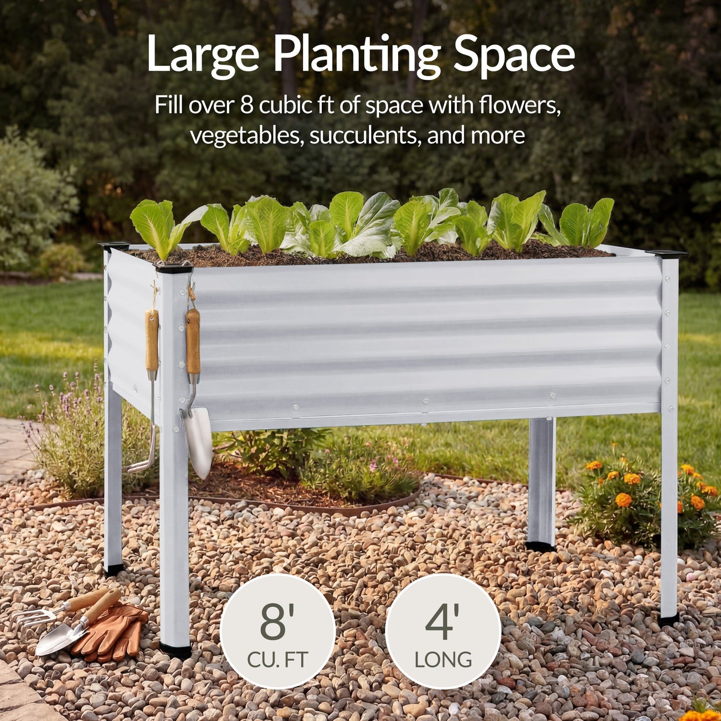 Elevated Galvanized Metal Garden Bed w/ Corner Protectors - 48x24x30in