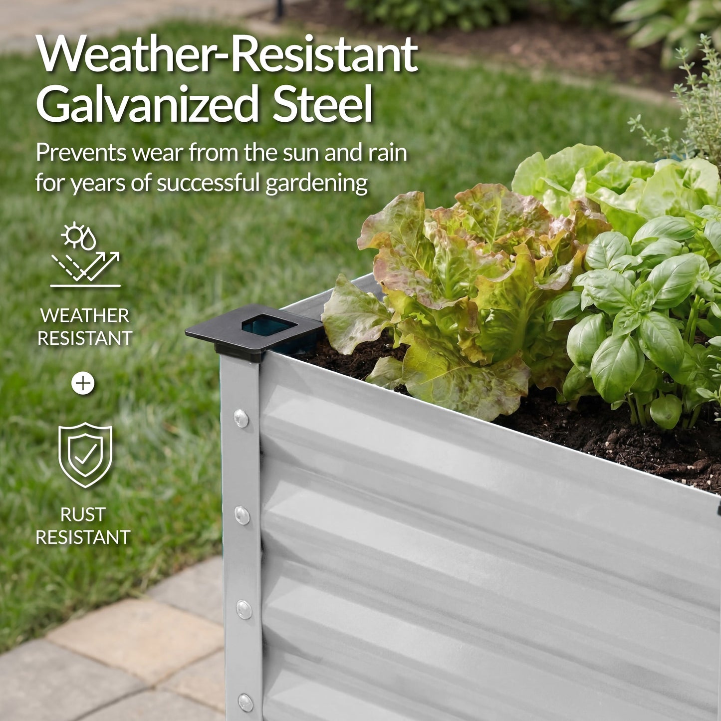 Elevated Galvanized Metal Garden Bed w/ Corner Protectors - 48x24x30in