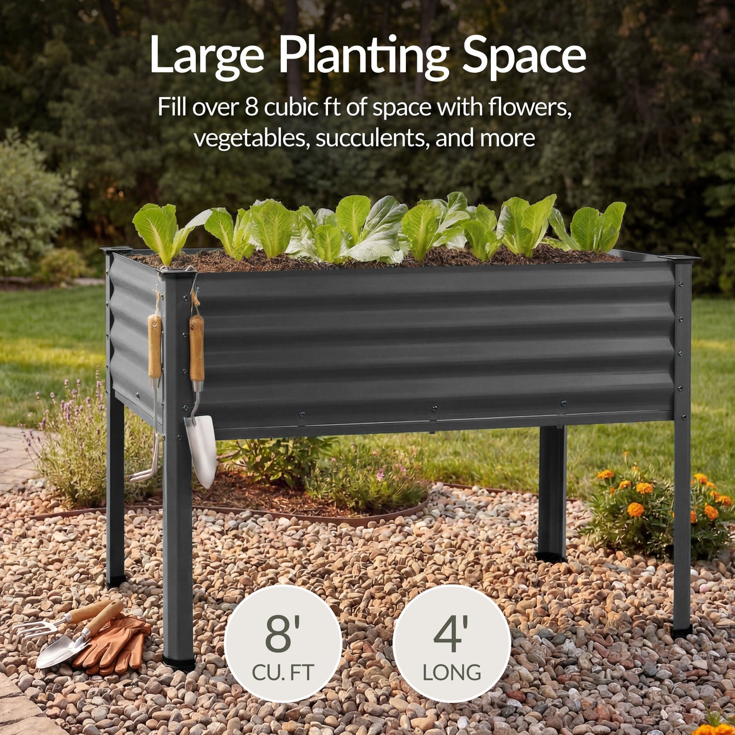 Elevated Galvanized Metal Garden Bed w/ Corner Protectors - 48x24x30in