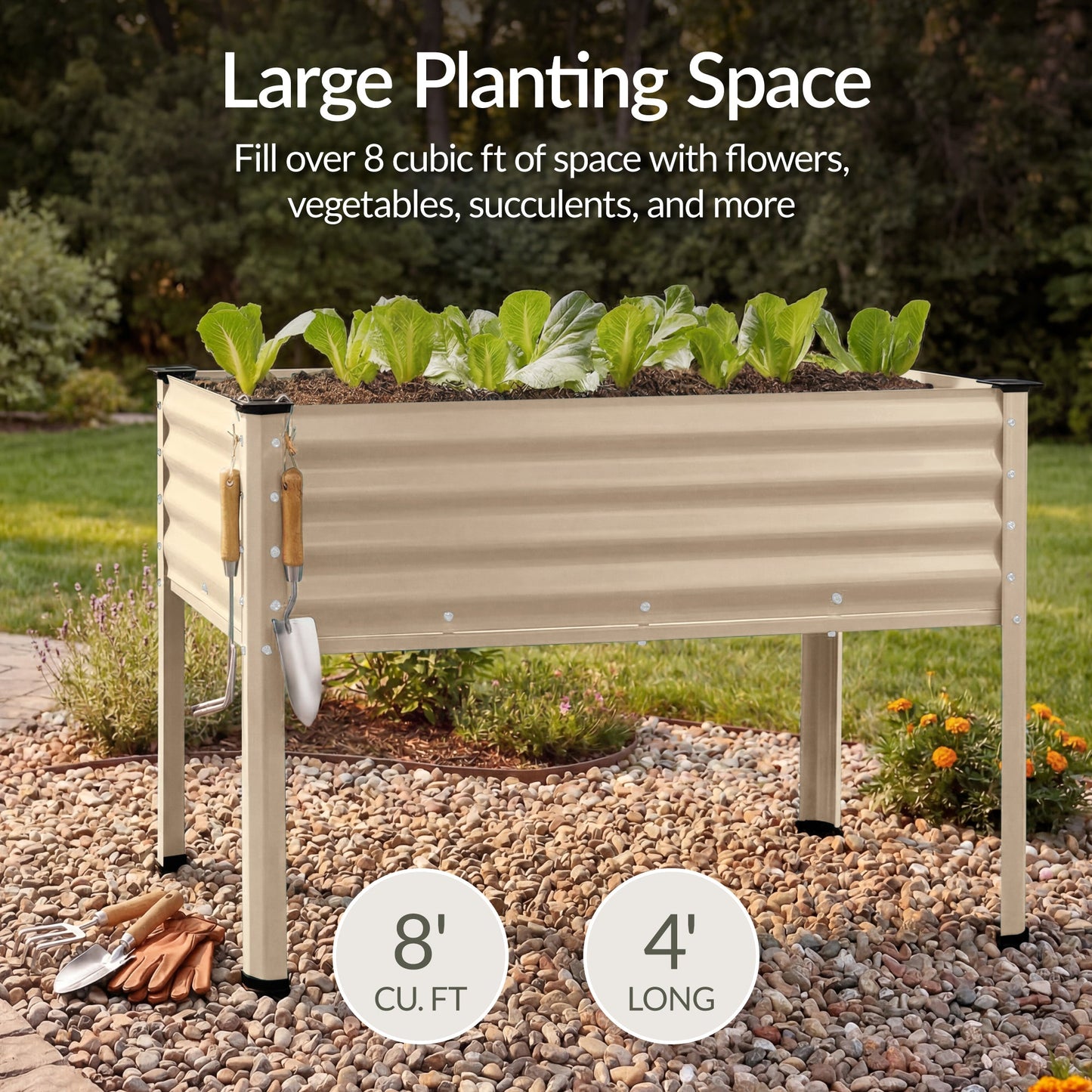 Elevated Galvanized Metal Garden Bed w/ Corner Protectors - 48x24x30in