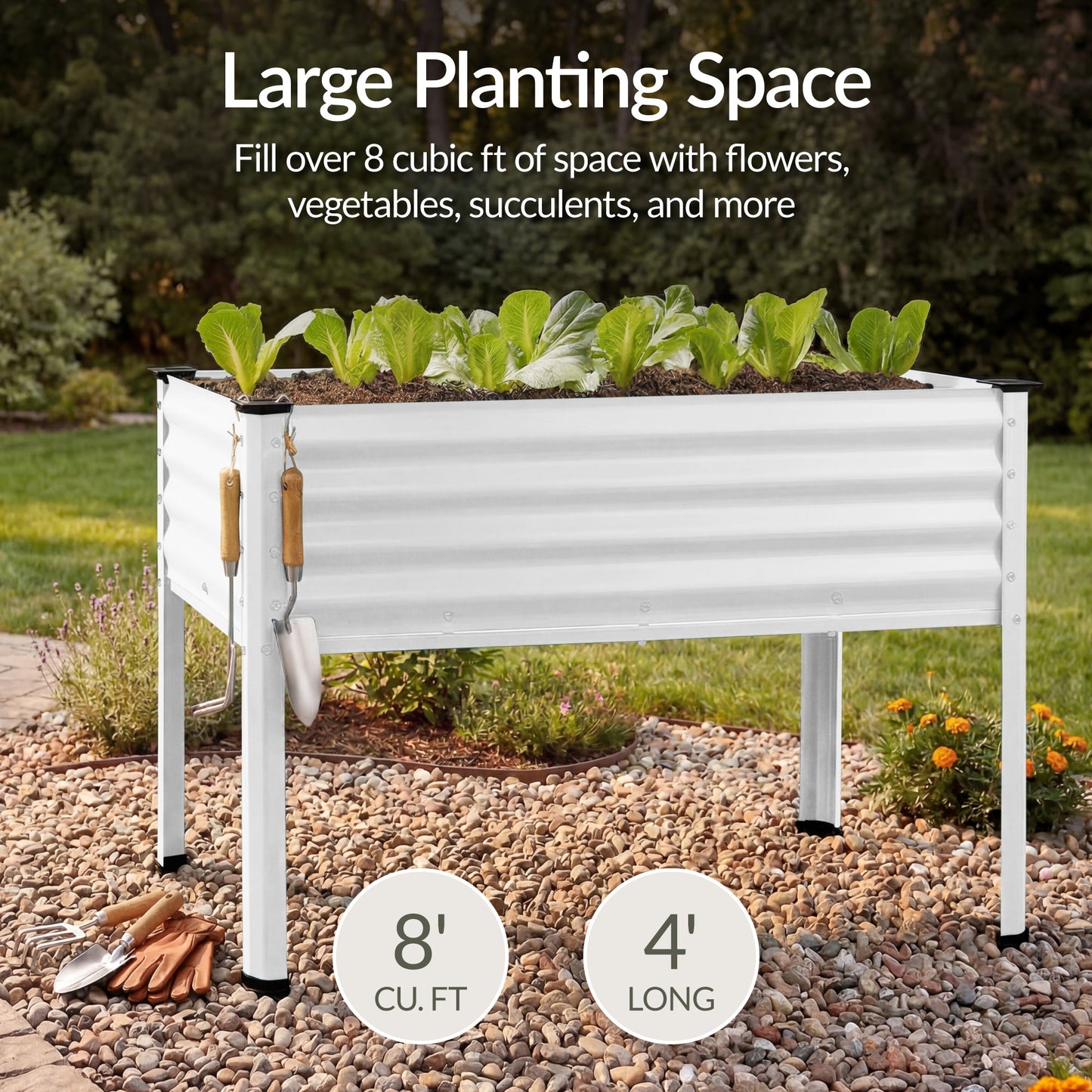 Elevated Galvanized Metal Garden Bed w/ Corner Protectors - 48x24x30in