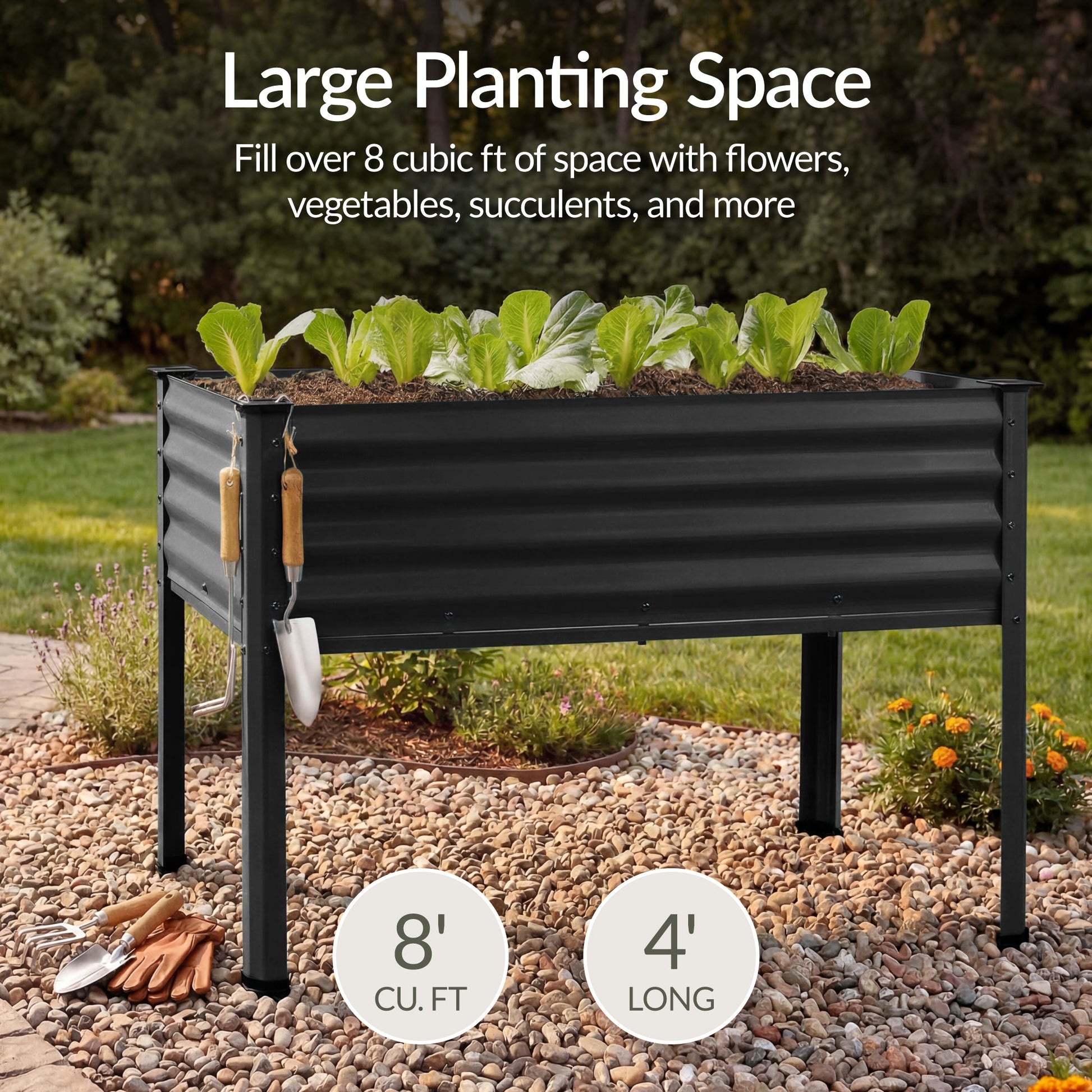 Elevated Galvanized Metal Garden Bed w/ Corner Protectors - 48x24x30in