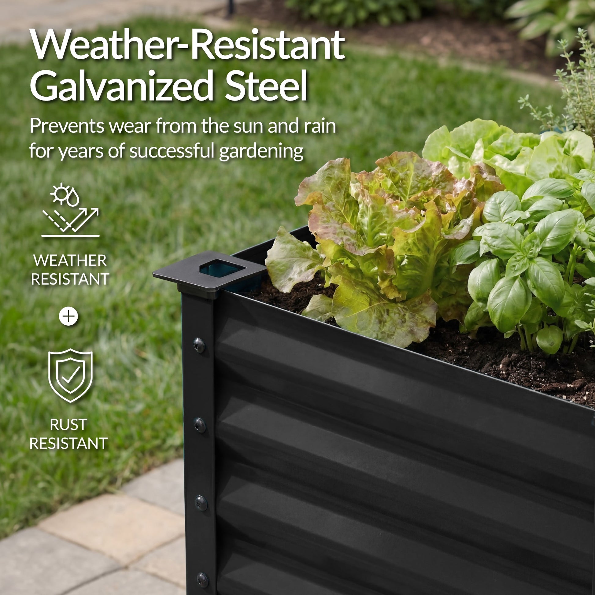 Elevated Galvanized Metal Garden Bed w/ Corner Protectors - 48x24x30in