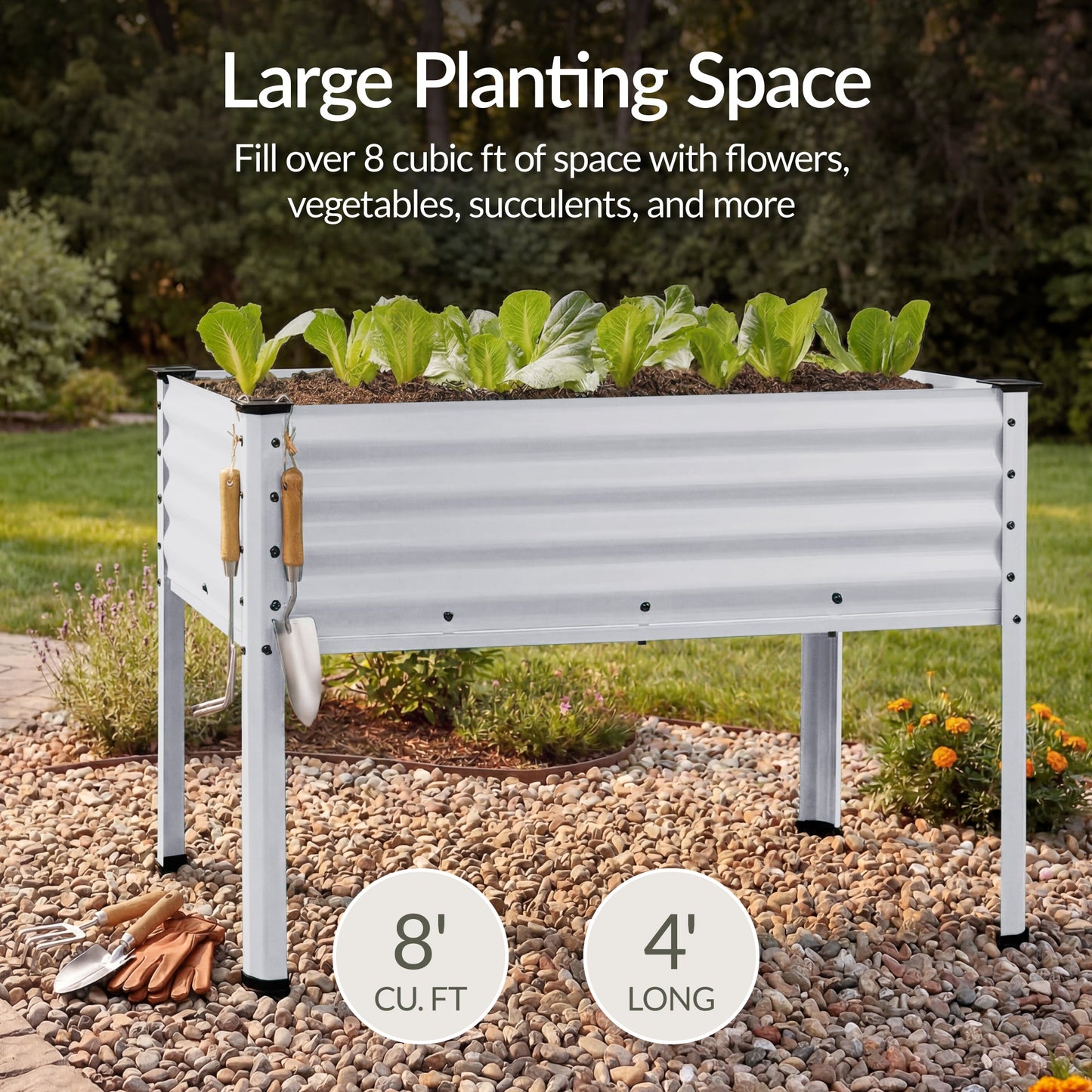 Elevated Galvanized Metal Garden Bed w/ Corner Protectors - 48x24x30in