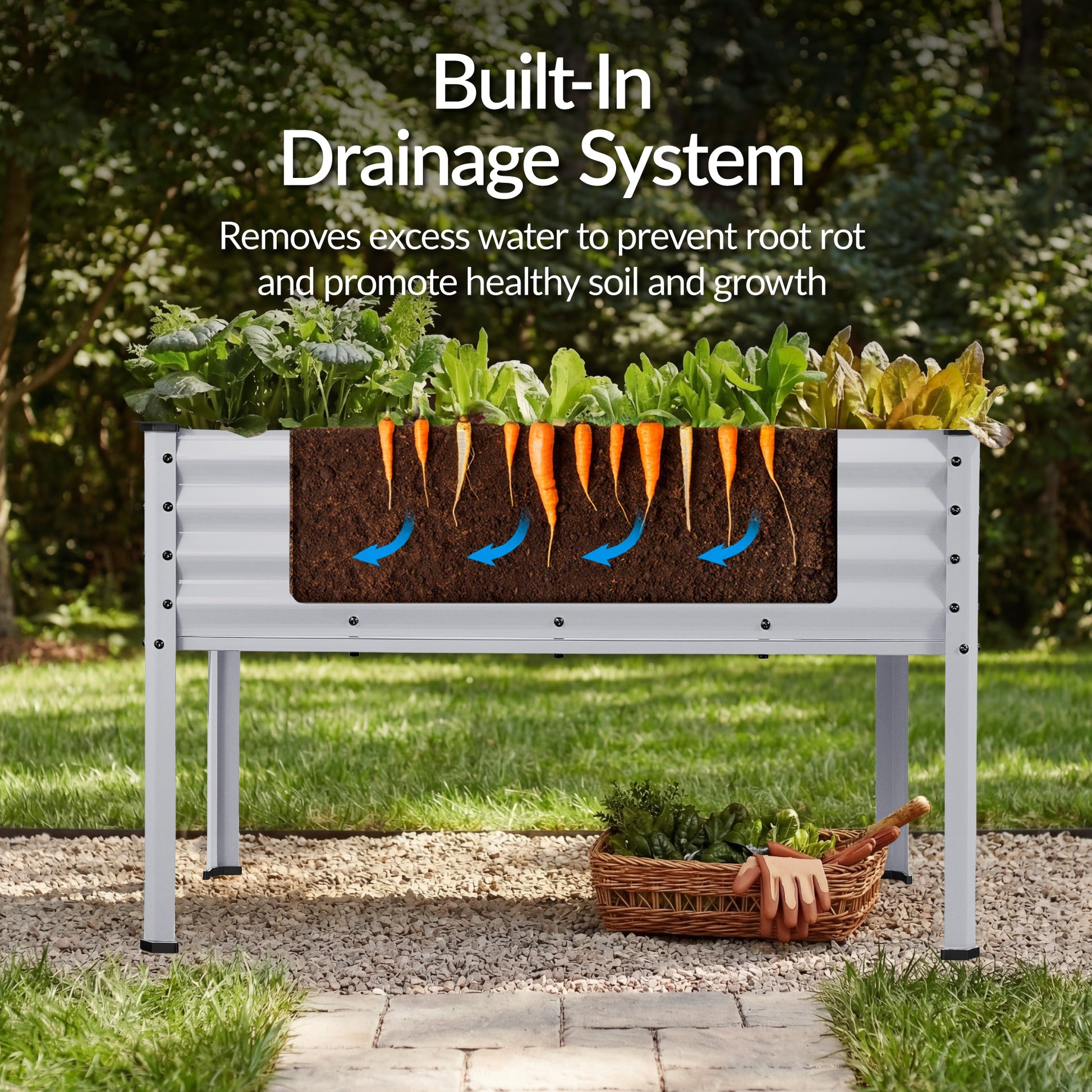 Elevated Galvanized Metal Garden Bed w/ Corner Protectors - 48x24x30in