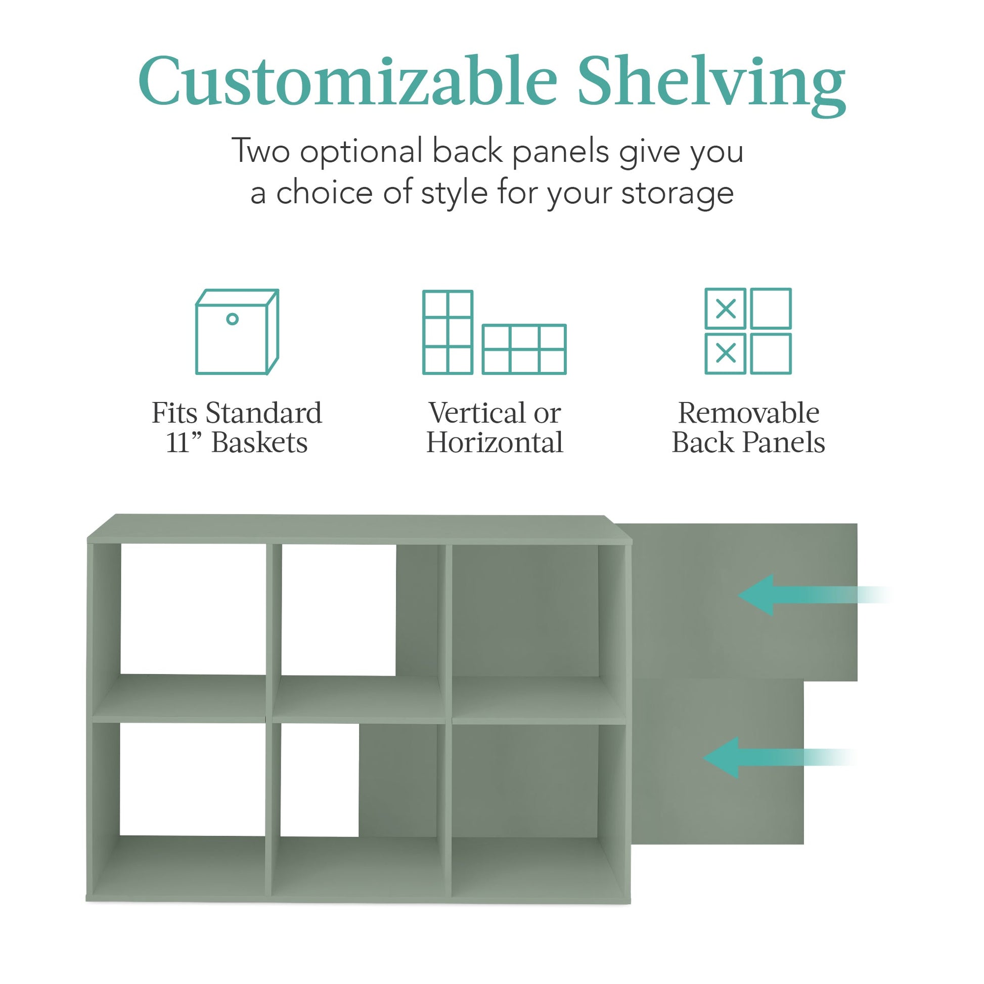 6-Cube Bookshelf, 11in Storage Display w/ Removable Panels, Customizable