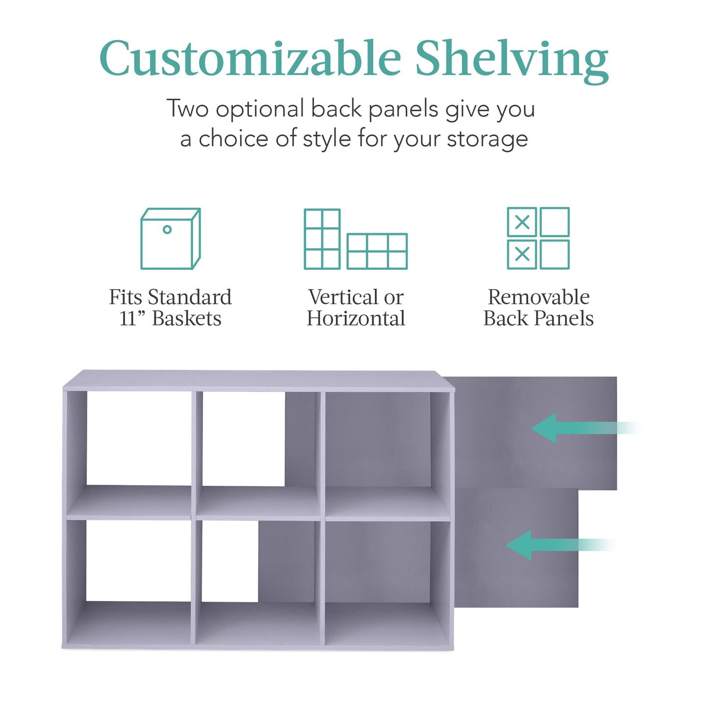 6-Cube Bookshelf, 11in Storage Display w/ Removable Panels, Customizable