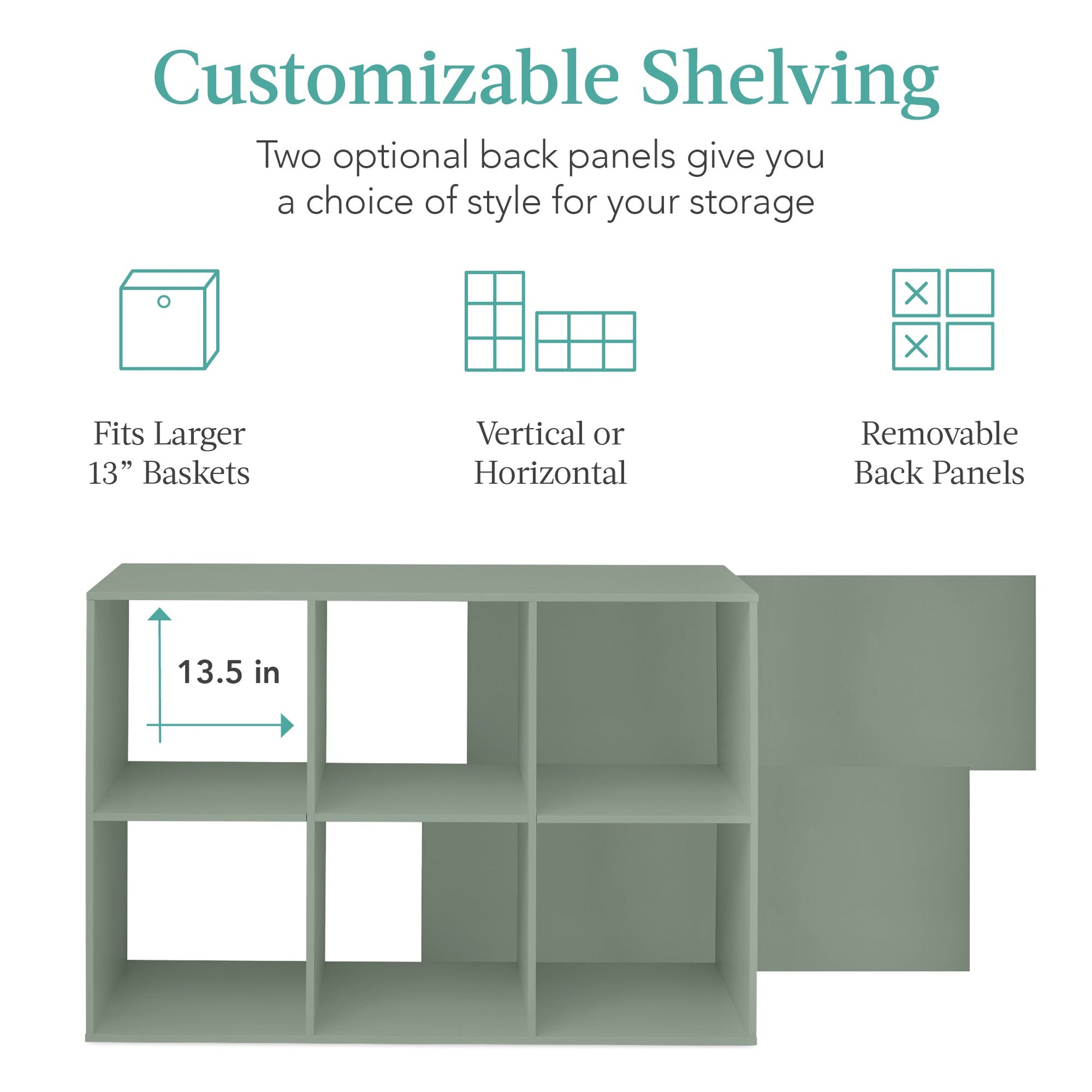 6-Cube Bookshelf, 13.5in Storage Display w/ Removable Panels, Customizable